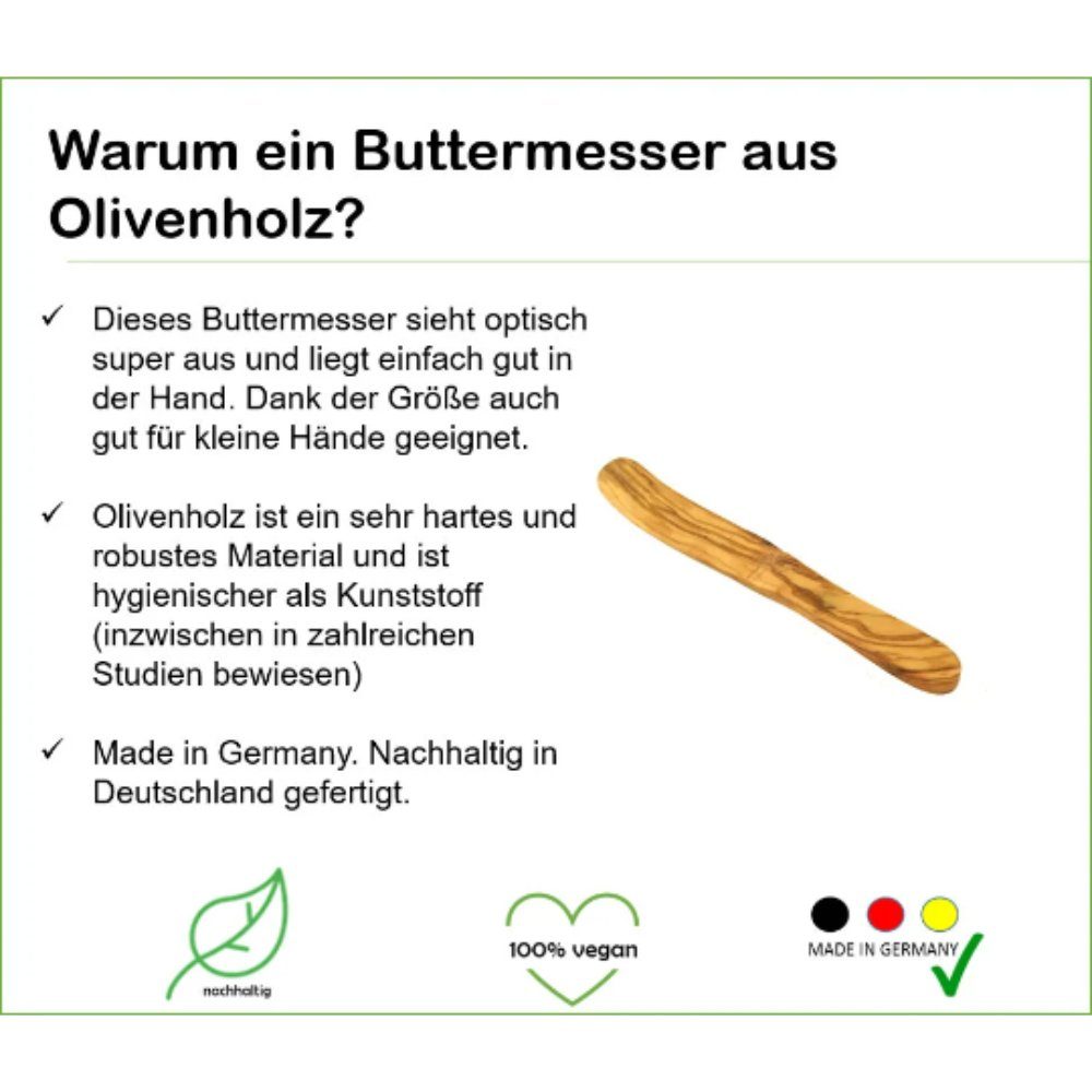 Olivenholz-erleben Buttermesser aus einem Stück echtem Olivenholz (1 Stück), Schonend zu Porzellan, Glas & Beschichtungen