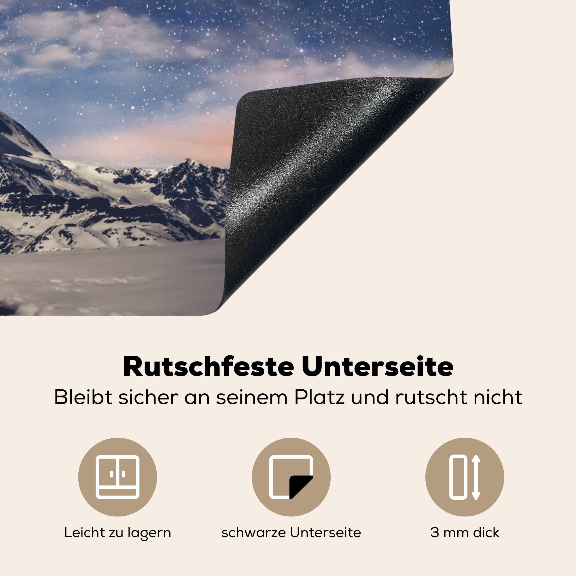 Schutz MuchoWow (1 in Vinyl, Herdblende-/Abdeckplatte über Ceranfeldabdeckung im für die der Winter, Milchstraße cm, Induktionskochfeld Matterhorn Schweiz dem tlg), küche, 81x52