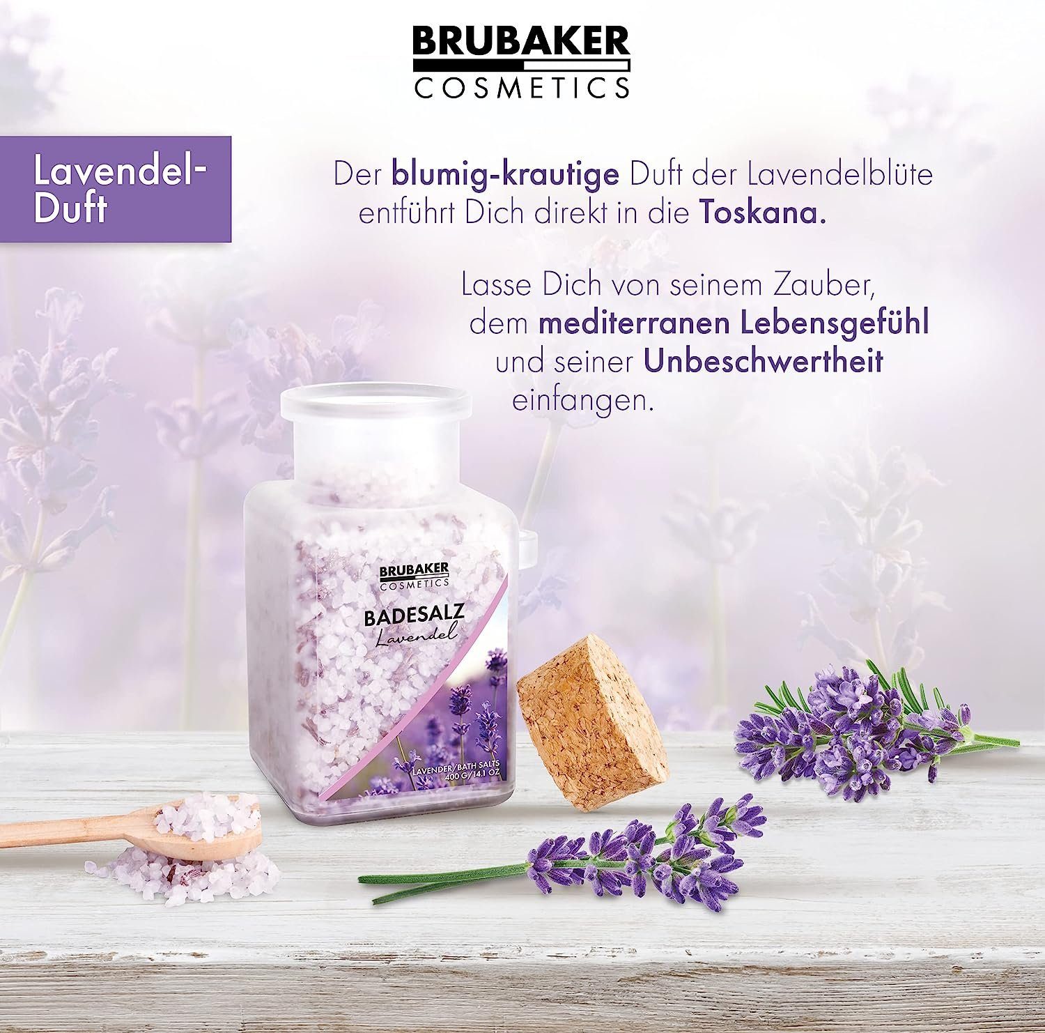 BRUBAKER Badesalz Bade Salz - Badezusatz 400 - natürlichen Lavendel Entspannung für Extrakten mit Lilien, Rosen, 4-tlg., Set 4 und x Duft, g Wellness Baden Vanille