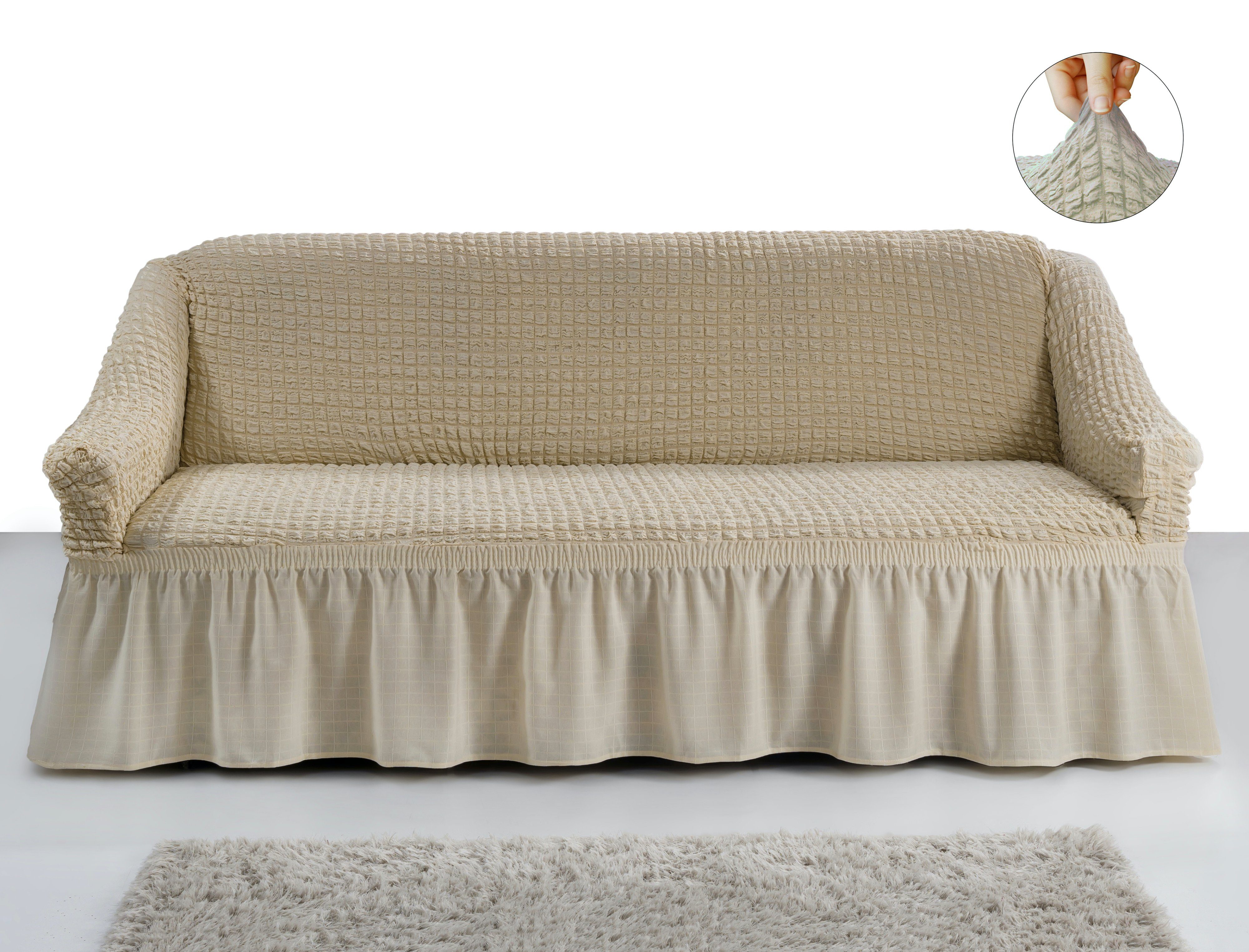Sofahusse Sofahusse 3-Sitzer Sofabezüge elastischer Sofa Überwurf SF, My Palace, weich, elastisch und waschbar - Ein neues Wohngefühl. Creme