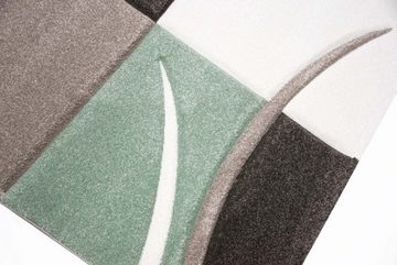 Teppich Designer Teppich Moderner Teppich Wohnzimmer Teppich Kurzflor Teppich mit Konturenschnitt Karo Muster Pastellfarben Grün Creme Beige Dunkelgrau, Teppich-Traum, rechteckig, Höhe: 13 mm