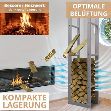 LAWA Living and Lifestyle Kaminholzregal innen und außen Metall VERZINKT für Brennholz hoch, BxTxH:40x25x150 cm, galvanisiert, pulverbeschichtet, stehend und liegend, SILBER