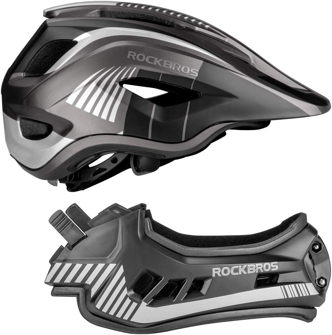 ROCKBROS Fahrradhelm Kinderhelm, Fullface Helm, S 48-53cm M 53-58cm (1-tlg), Abnehmbarem Kinnschutz, BMX MTB Downhill Helm