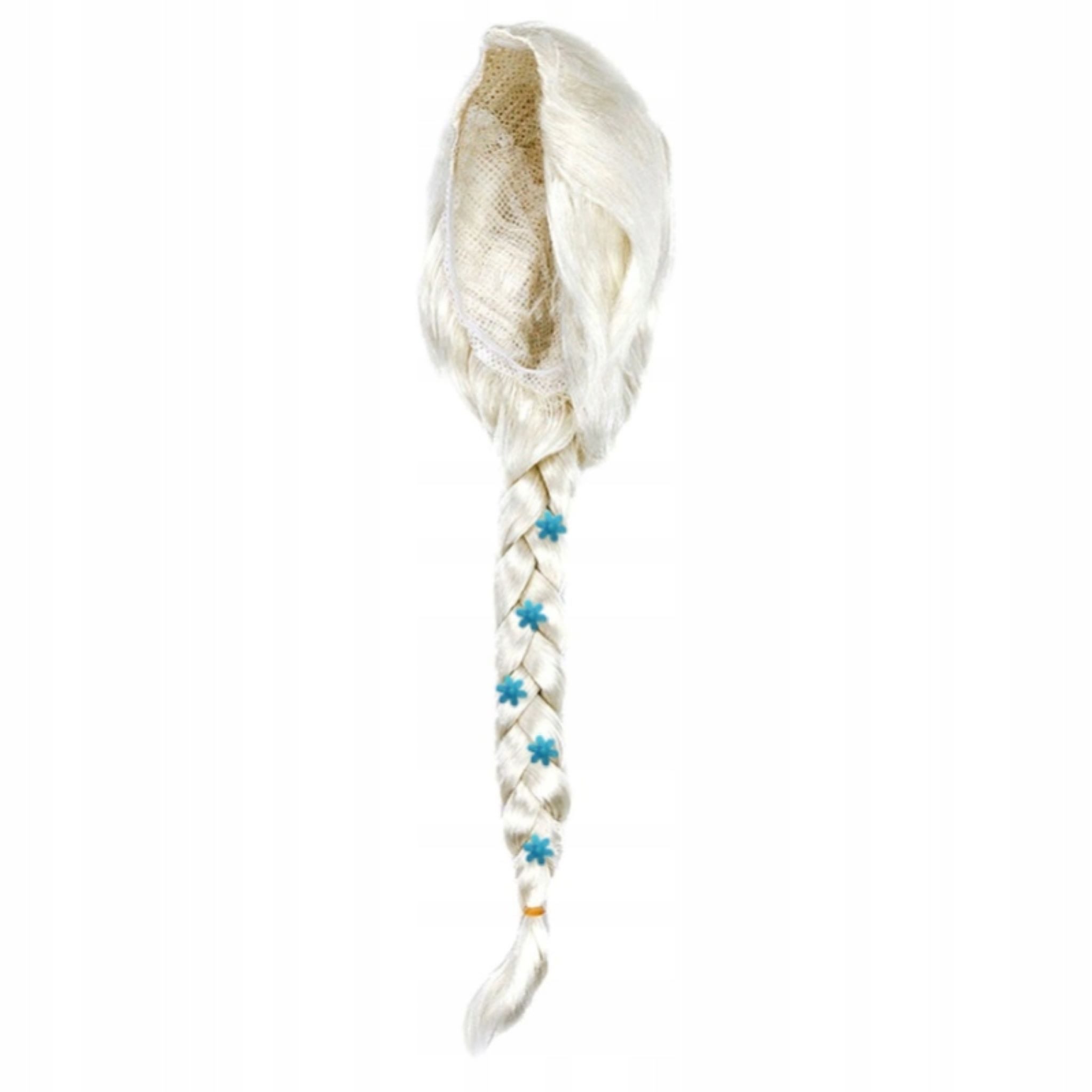 Hopki Kostüm-Perücke Blonde Elsa/Rapunzel Perücke mit Zopf, Blumen & Netz für Kinder, 73 cm