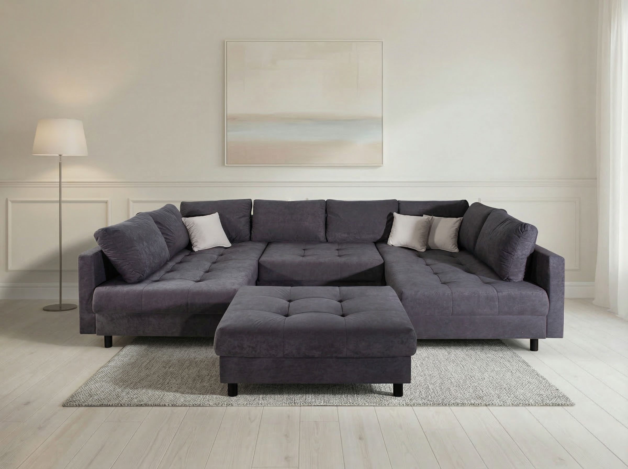 OTTO home Wohnlandschaft Antonia U-Form, B: 298 cm, inkl. Hocker, Federkernpolsterung, extra große Liegefläche, 282x178cm, inkl. 3 Zierkissen