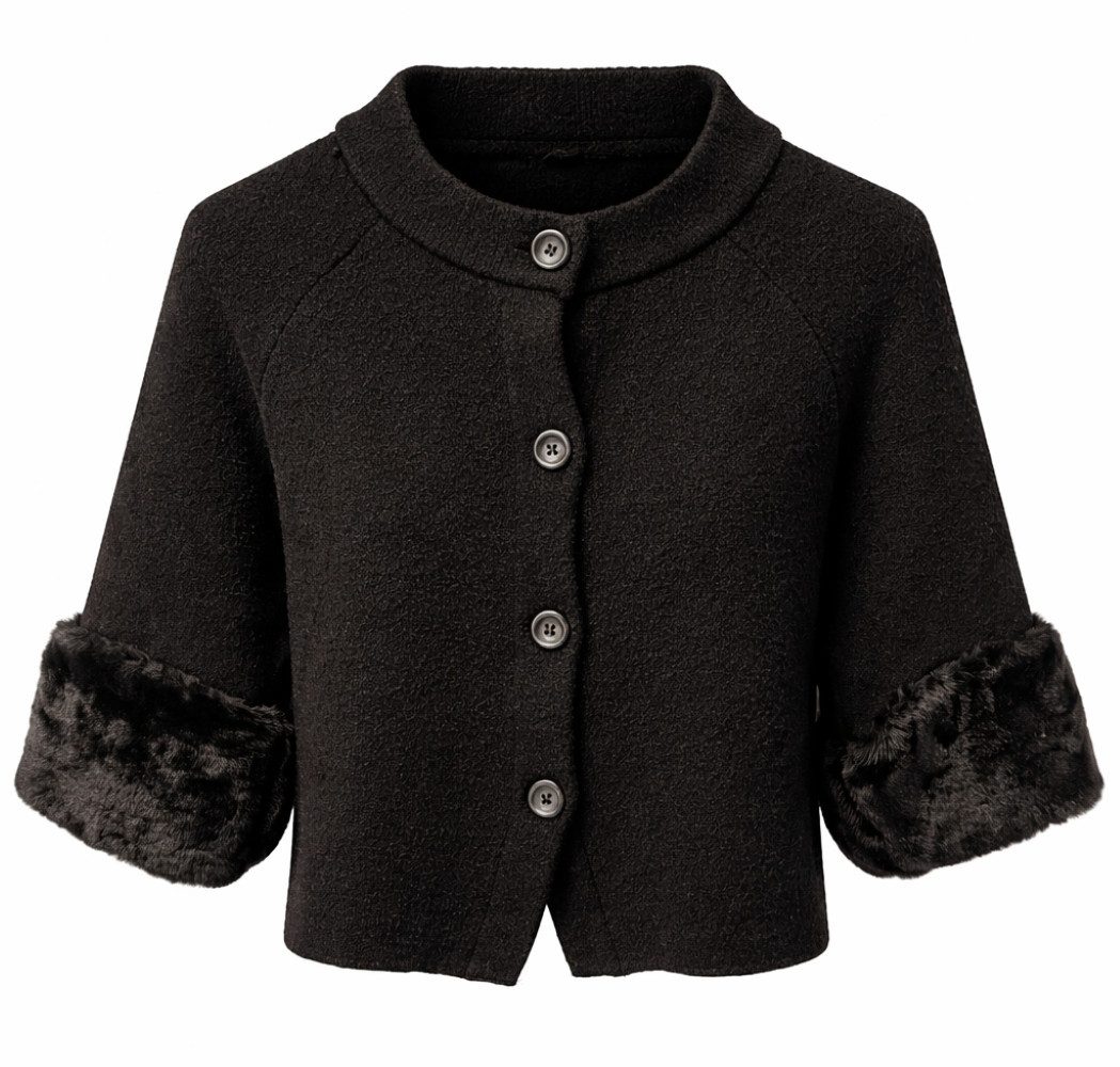 Kurzjacke Damen Strickjacke mit Knopfleiste, Ärmel mit Kunstfellbesatz M.9098