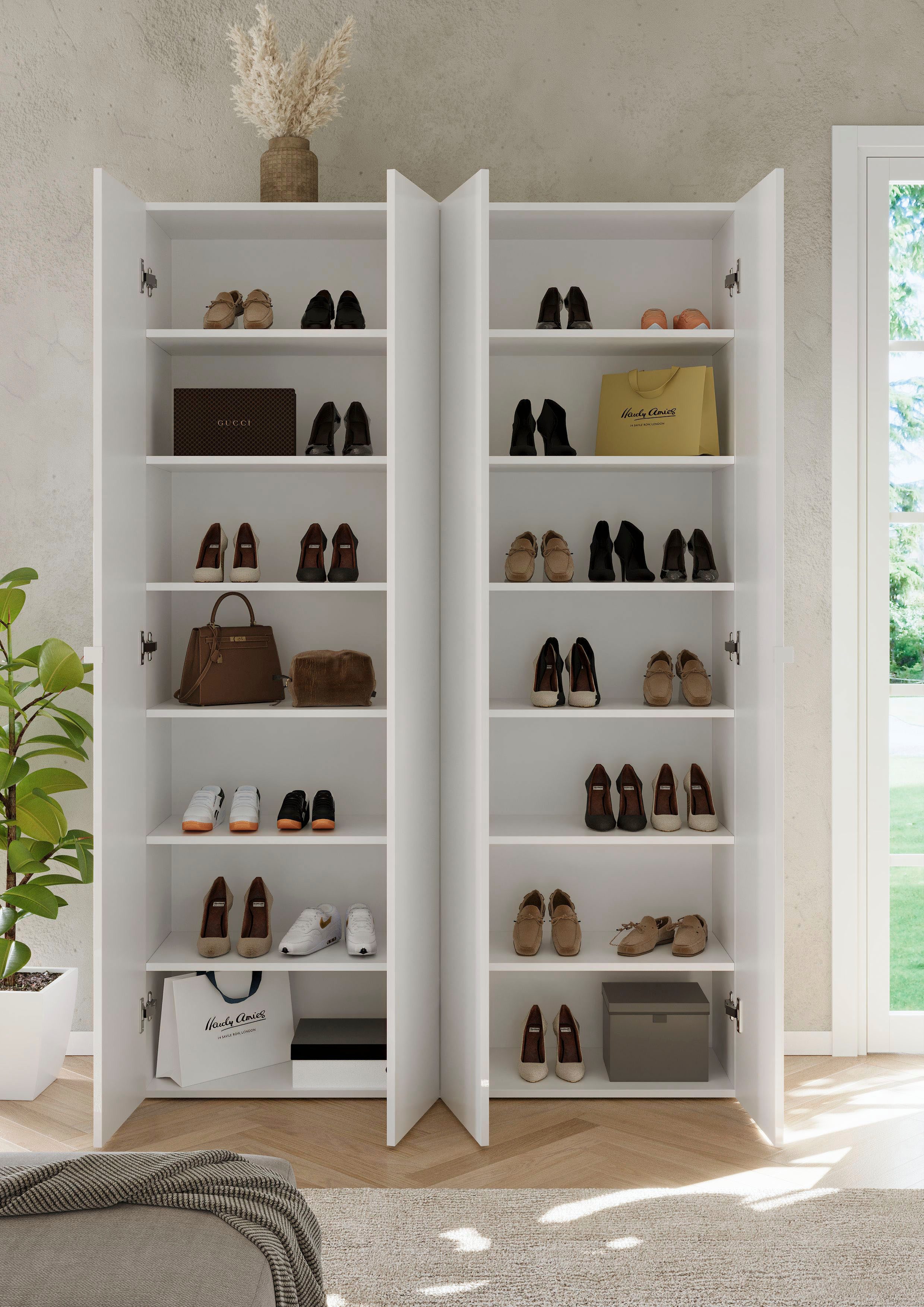 OTTO home Schuhschrank SMILE Breite 124 cm, Höhe 184 cm, Schuhregal mit 7 Ebenen, 14 Fächer Schuhkommode in Weiss Hochglanz Lack, 2 Metallgriffe – Bild 5 von 5