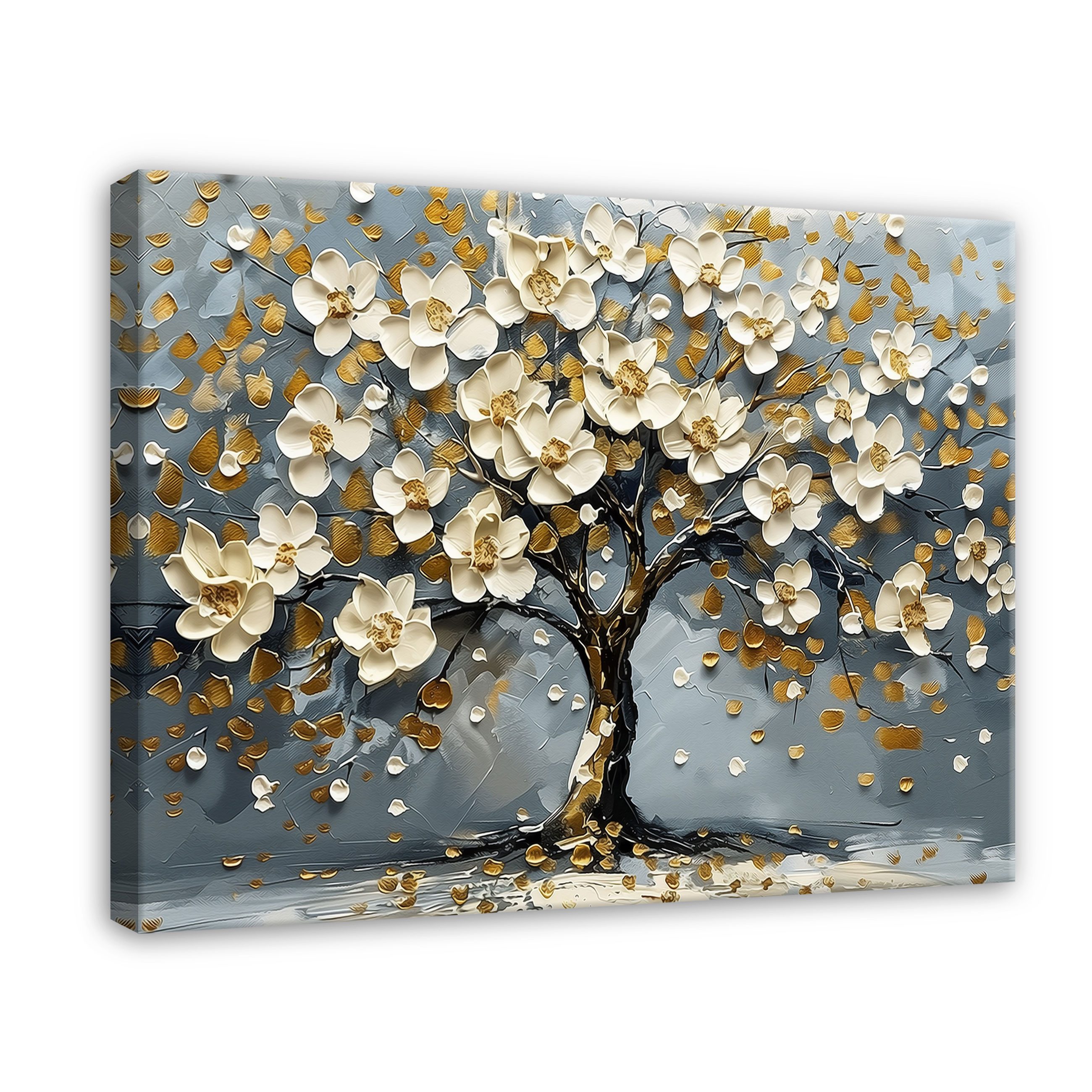 Wallarena Leinwandbild Baum Blumen Grau 3D Effekt Bilder Wandbild XXL Leinw günstig online kaufen