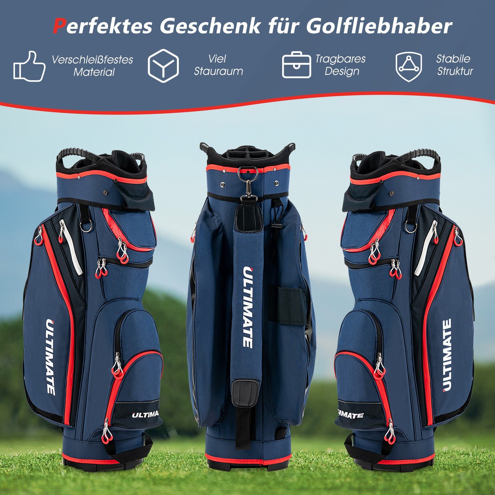 COSTWAY Golftrolley + Golfbag, 1-tlg., mit 8 Taschen & Getränkekühltasche