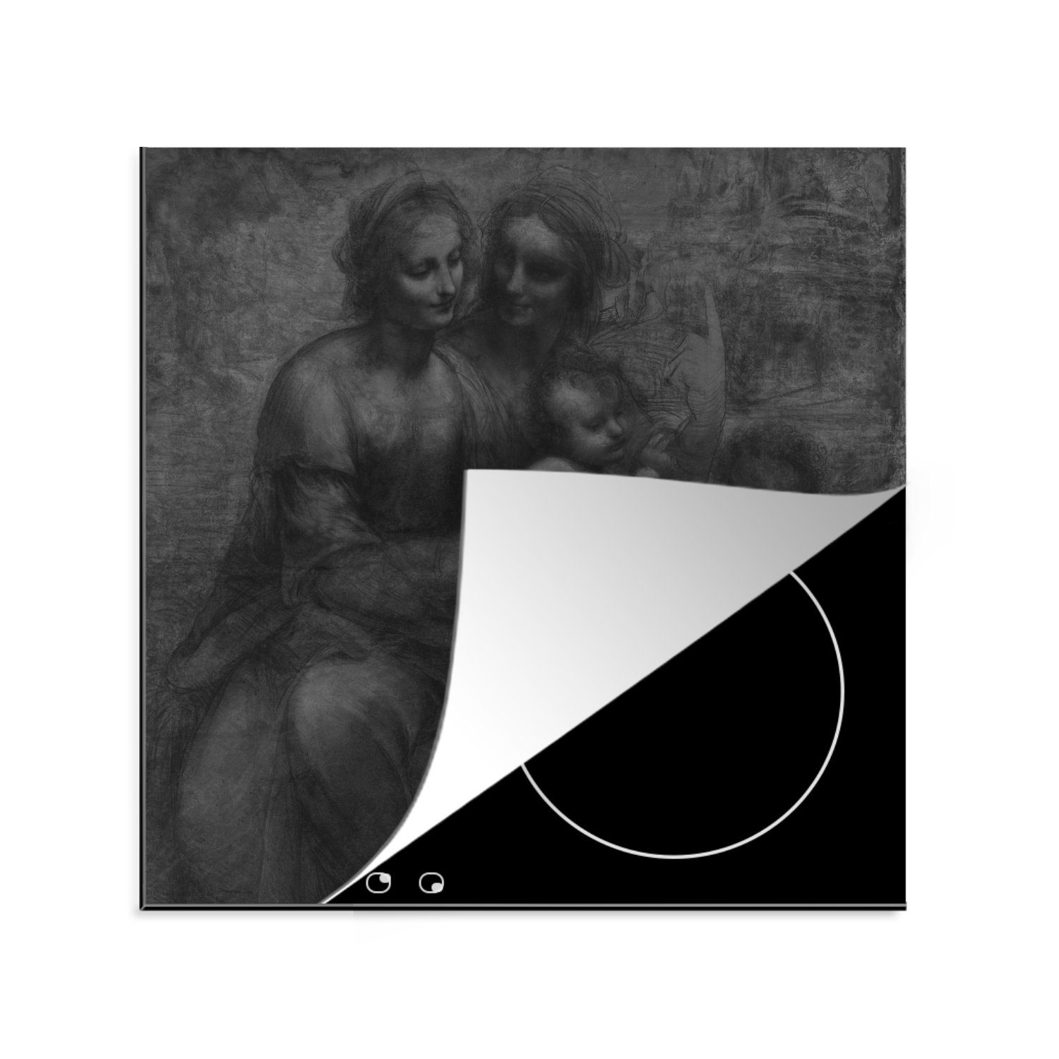 MuchoWow Herdblende-/Abdeckplatte Maria mit Kind und die Heilige Anna - Leonardo da Vinci, Vinyl, (1 tlg), 78x78 cm, Ceranfeldabdeckung, Arbeitsplatte für küche