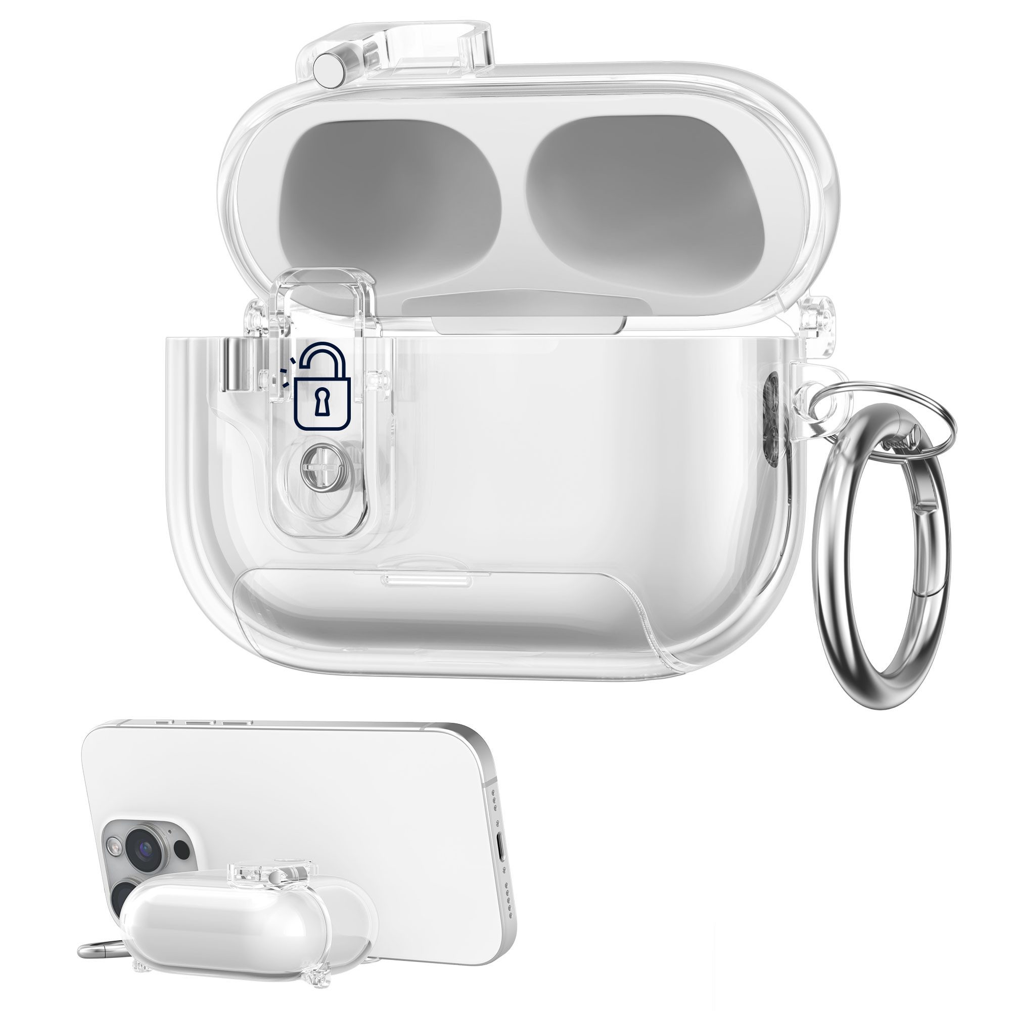 kwmobile Kopfhörer-Schutzhülle Kopfhörer Case fürApple Airpods Pro 2 / Pro 1 Hülle, Headphones TPU Cover mit Standfunktion und Sicherheitsverschluss
