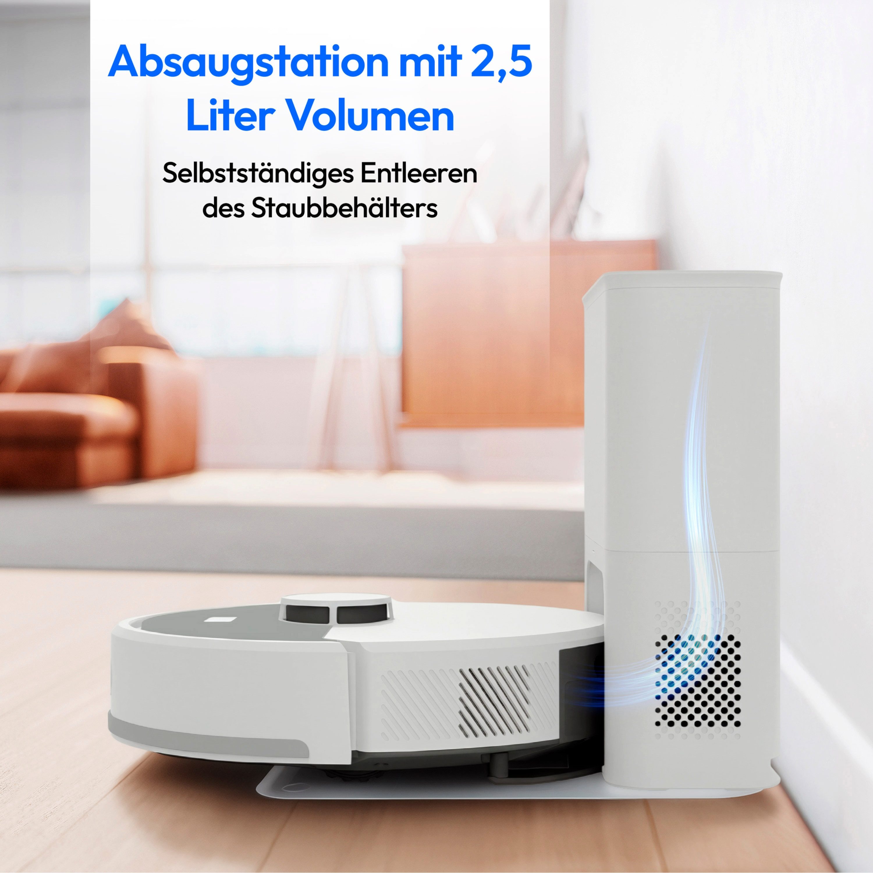Medion® Saugroboter Smarter Saugroboter mit Wischfunktion und Absaugstation X23 SW+, beutellos, X23SW+