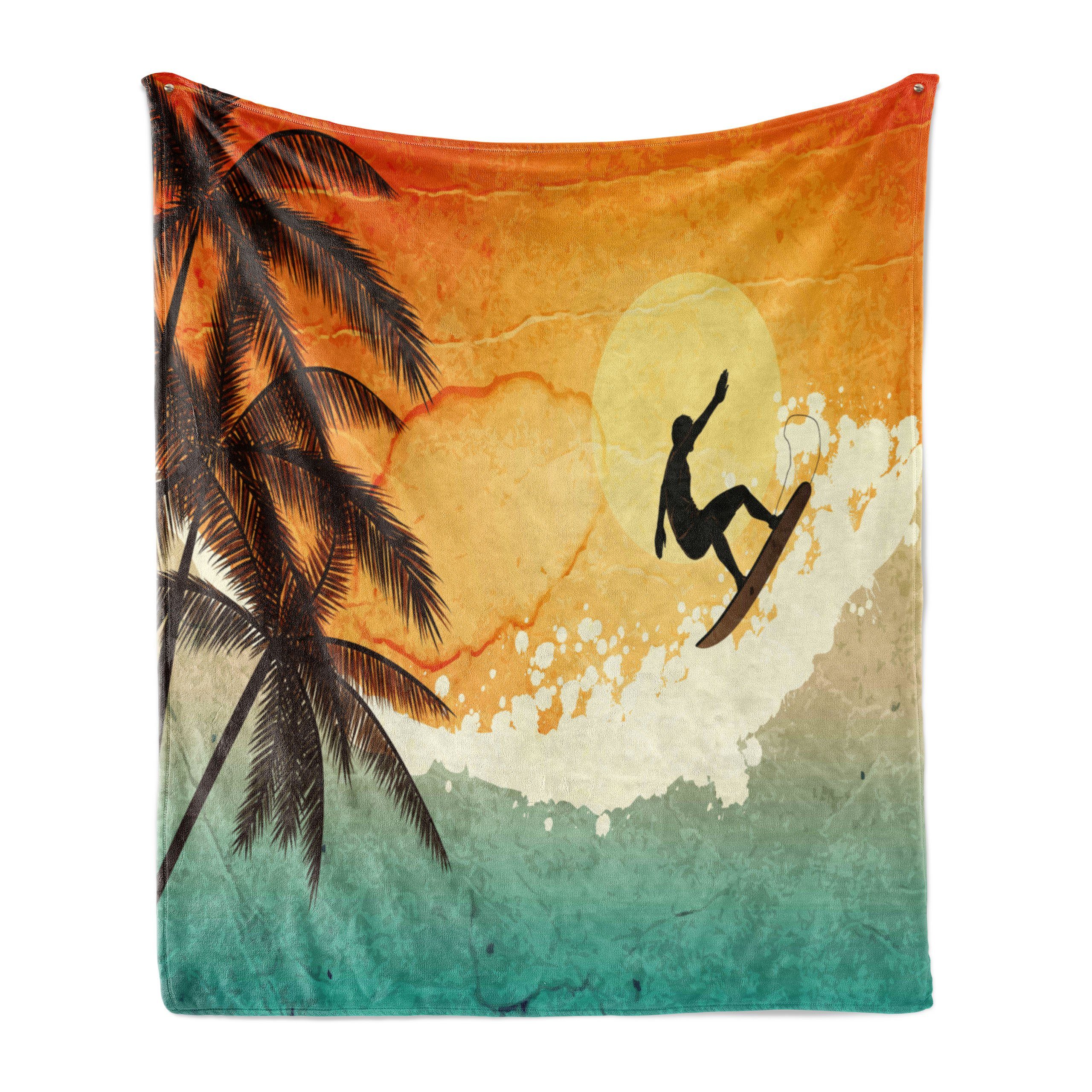 Wohndecke Gemütlicher Plüsch für den Innen- und Außenbereich, Abakuhaus, Grunge Surfer Sea Palms Sunset