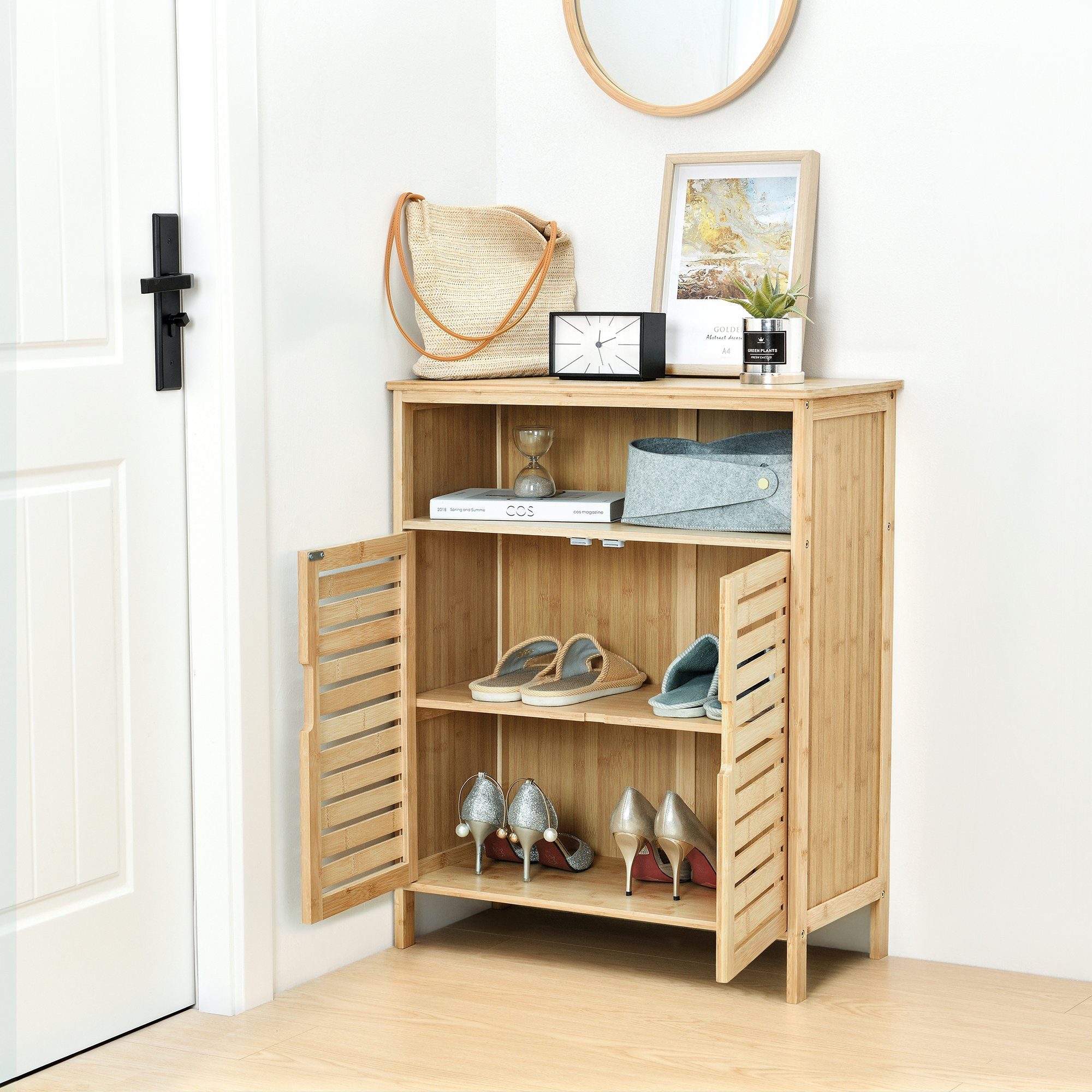 en.casa Midischrank »Eslöv« Badezimmerschrank 81x65,5x31cm Bambus – Bild 3 von 5