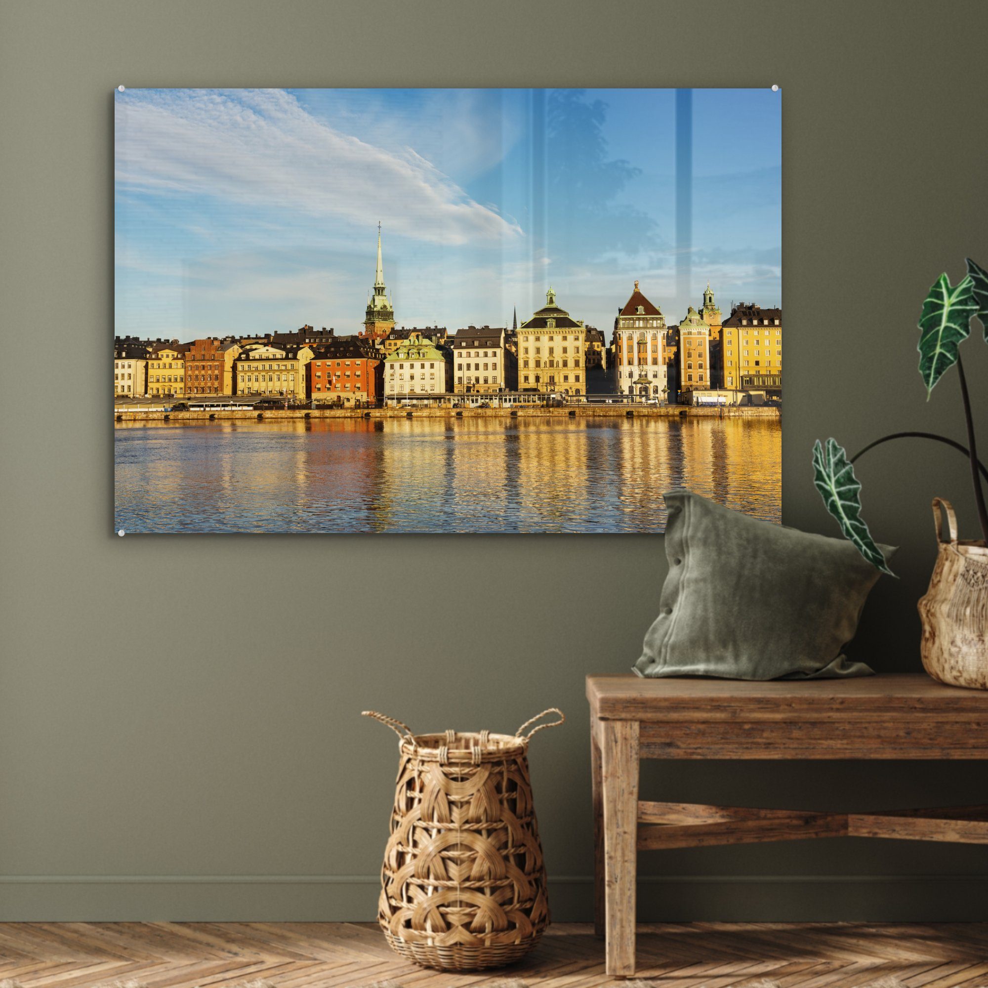 dem Acrylglasbild Acrylglasbilder Wohnzimmer Stockholmer & über Schweden, (1 Hafen MuchoWow St), Schlafzimmer in Gebäude