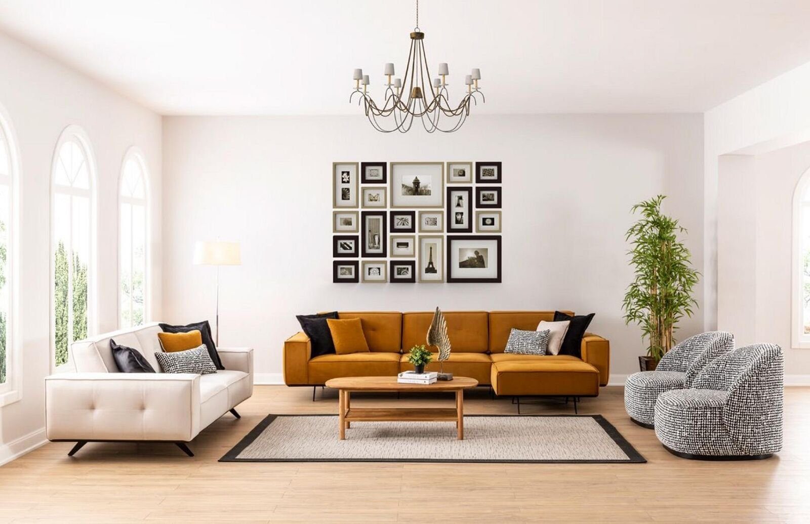 JVmoebel Wohnzimmer-Set Luxus Couchen Design Couch Sofa Textil Möbel 4tlg. Sofagarnitur Stoff, (5-St)