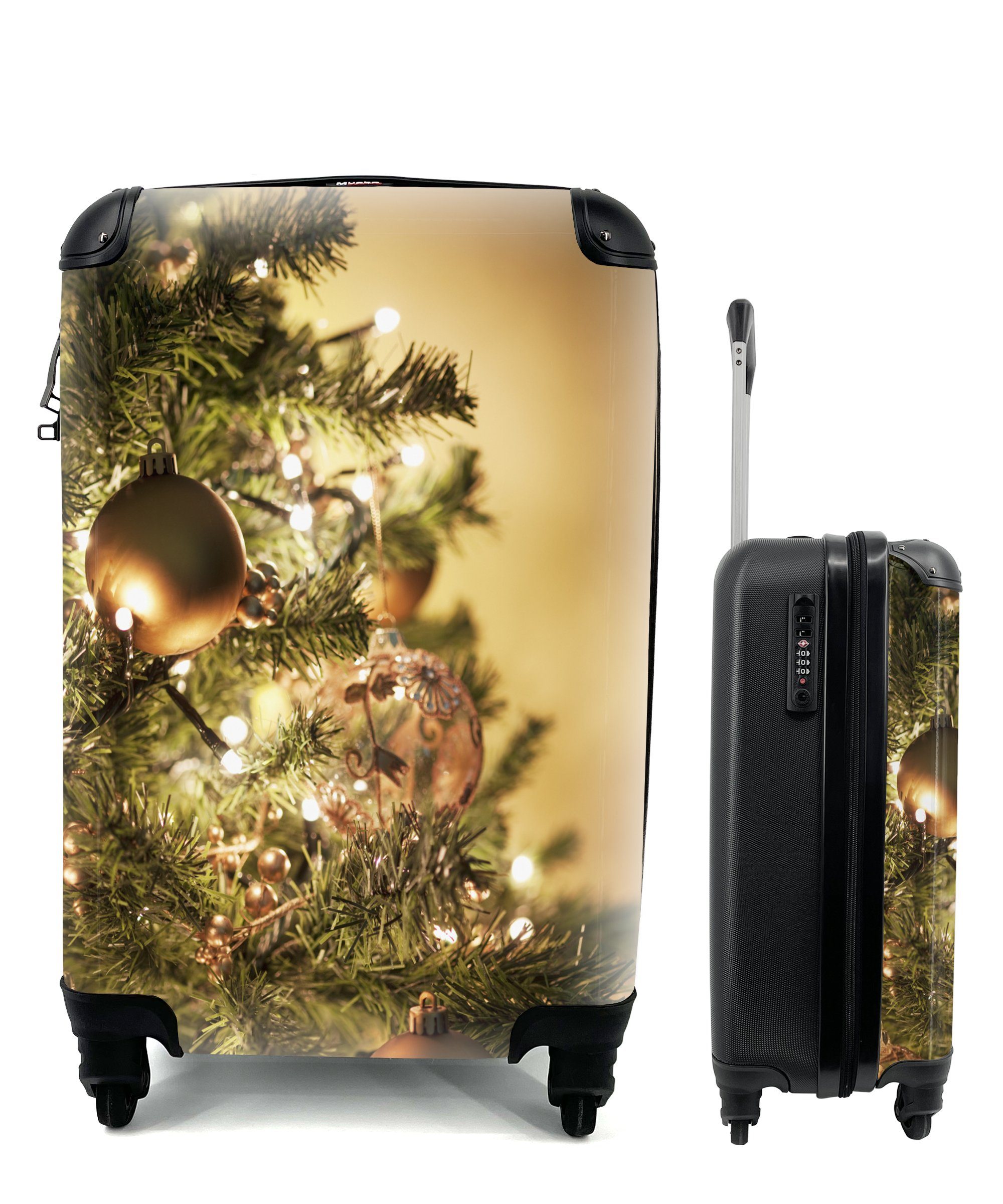 MuchoWow Handgepäckkoffer Ein Weihnachtsbaum mit bunten Kugeln, 4 Rollen, Reisetasche mit rollen, Handgepäck für Ferien, Trolley, Reisekoffer