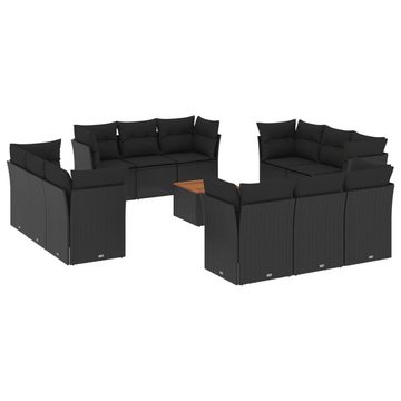 vidaXL Gartenlounge-Set 13-tlg. Garten-Sofagarnitur mit Kissen Schwarz Poly Rattan, (1-tlg)