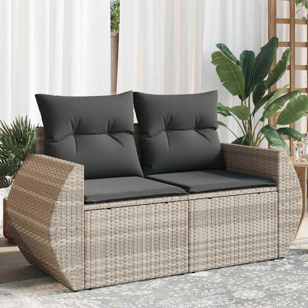 vidaXL Loungesofa Gartensofa mit Kissen 2-Sitzer Hellgrau Poly Rattan, 1 Teile