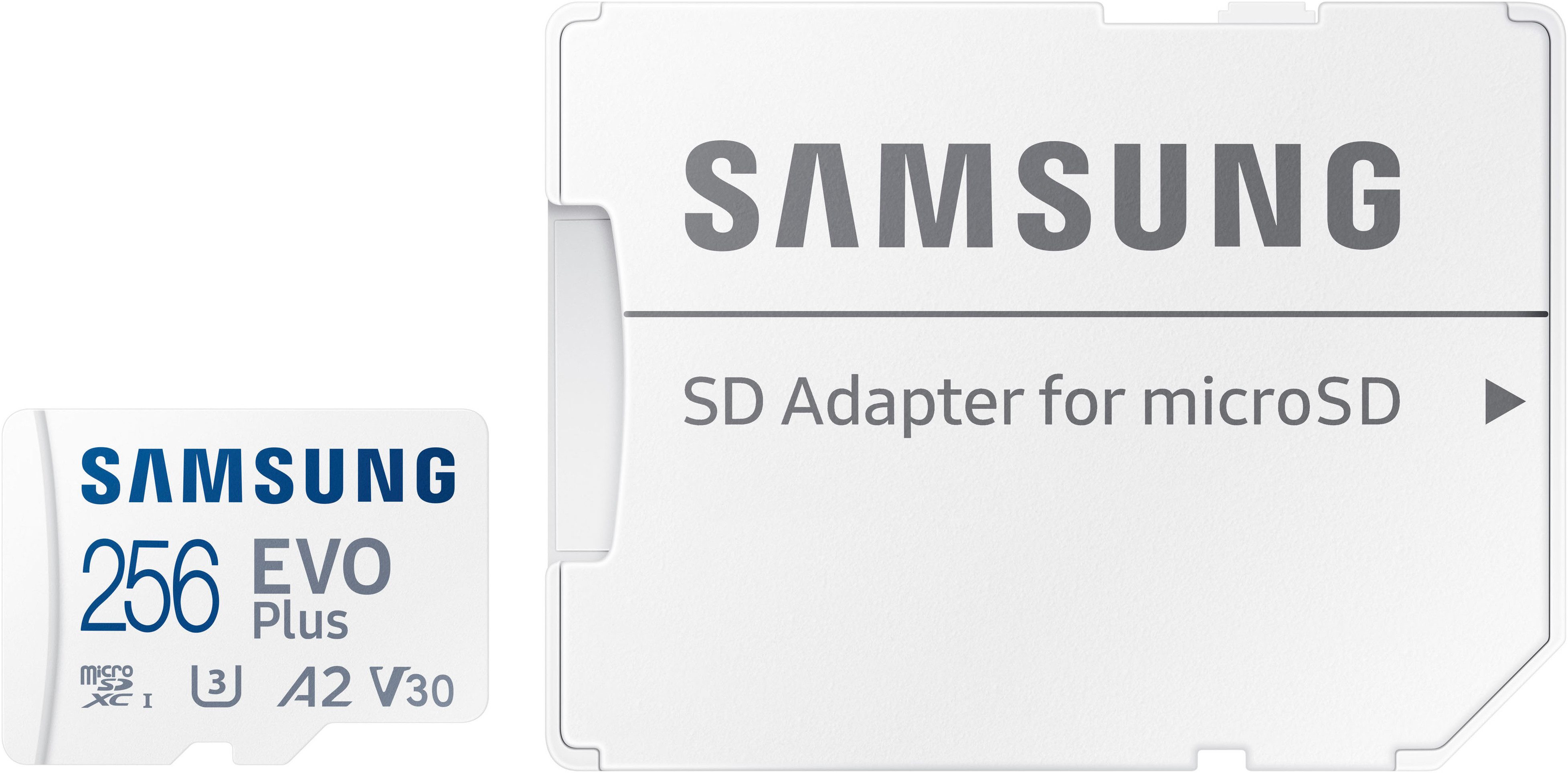 Samsung EVO Plus (2024) inkl. SD-Adapter Speicherkarte (256 GB, Video Speed Class 30 (V30)/UHS Speed Class 3 (U3), 160 MB/s Lesegeschwindigkeit)