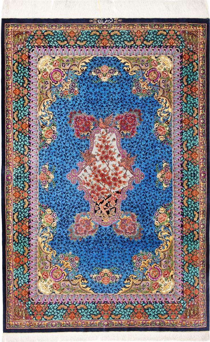 Seidenteppich Ghom Seide Safisadeh 105x157 Handgeknüpfter Orientteppich, Nain Trading, rechteckig, Höhe: 3 mm