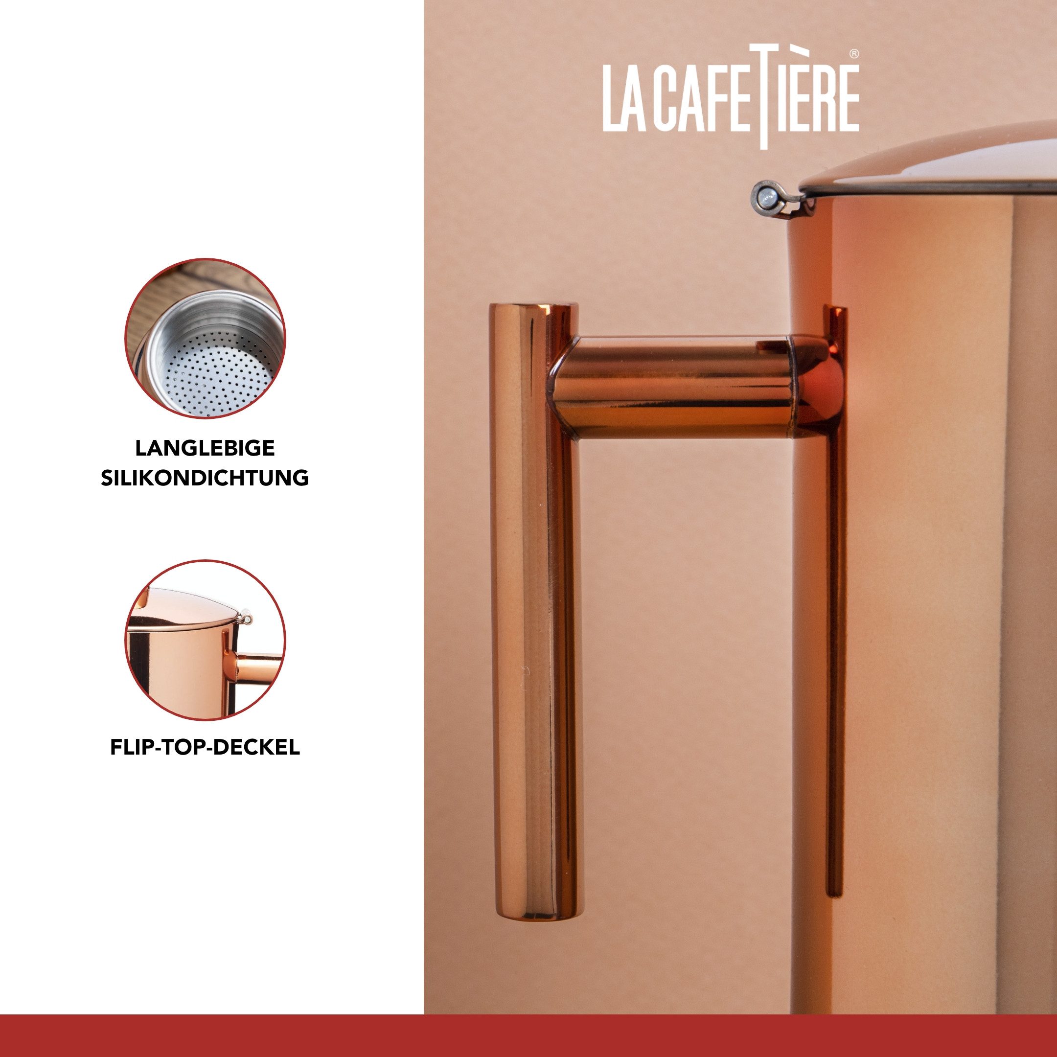 La Cafetière Espressokocher La Cafetière Copper Stovetop Espresso Maker, 0,6l Kaffeekanne, aus hochwertigem, rostfreien Edelstahl mit induktionsgeeignetem Boden – Bild 5 von 5