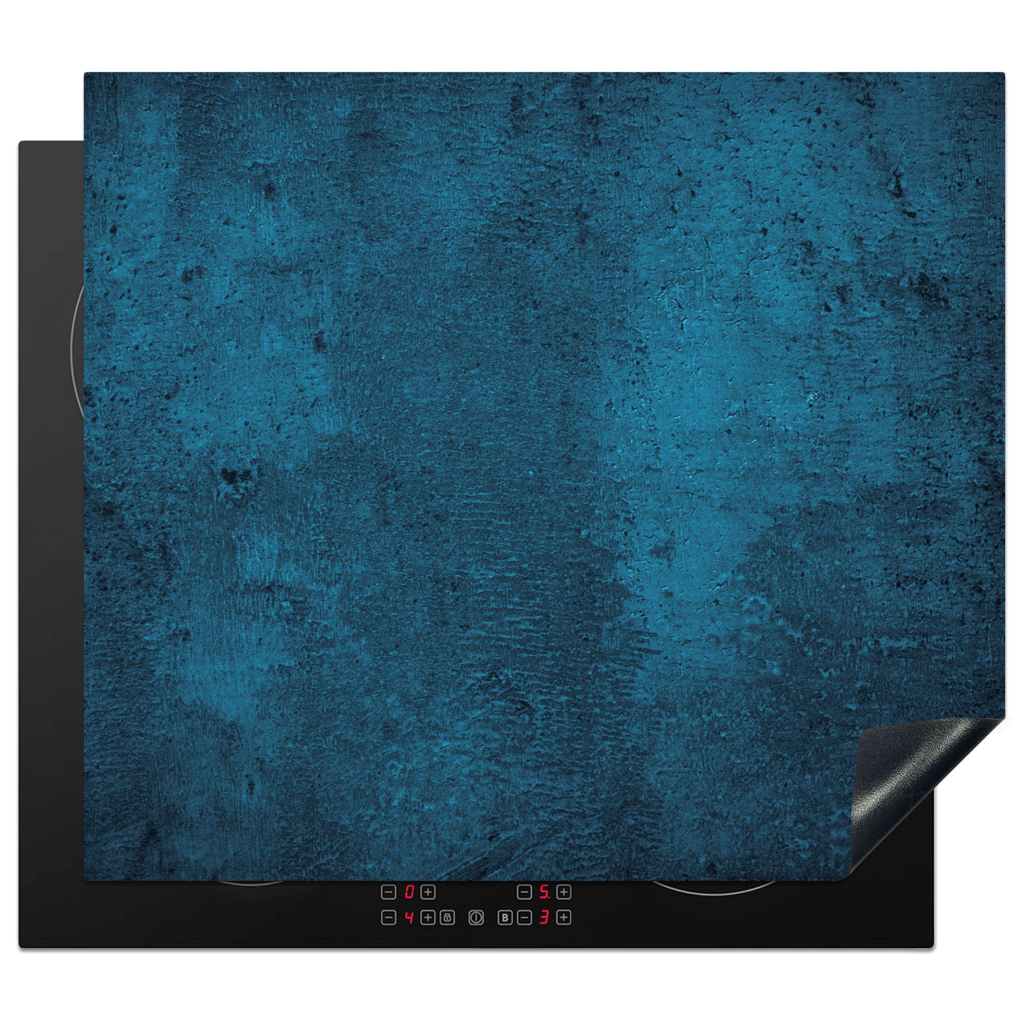 MuchoWow Herdblende-/Abdeckplatte Naturstein - Beton - Stein - Blau, Vinyl, (1 tlg), 57x51 cm, Induktionsschutz, Induktionskochfeld, Ceranfeldabdeckung