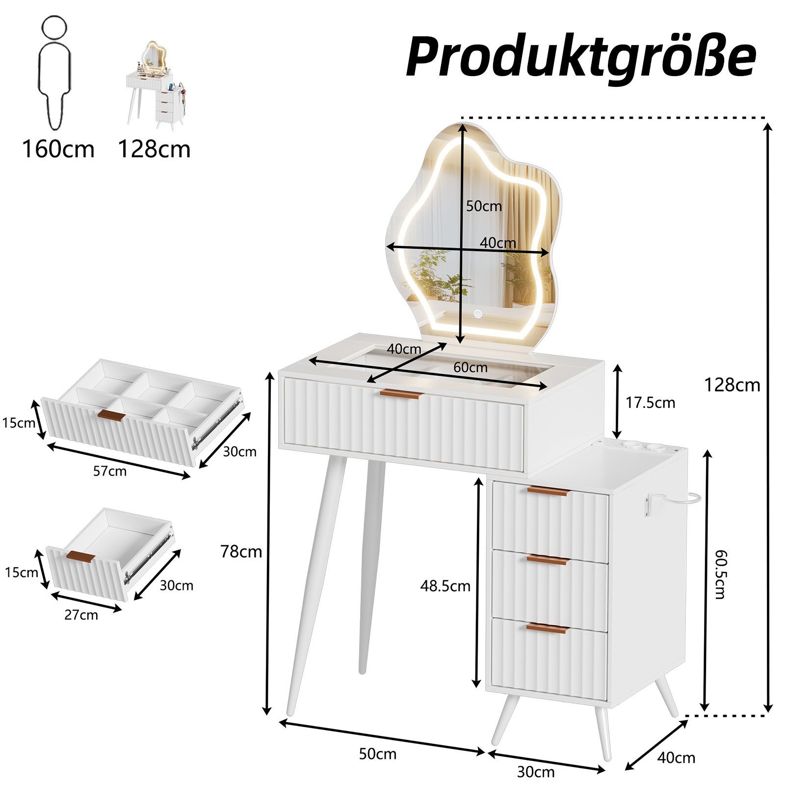 TWSOUL Schminktisch mit dimmbarer LED-Beleuchtung 4 günstig online kaufen
