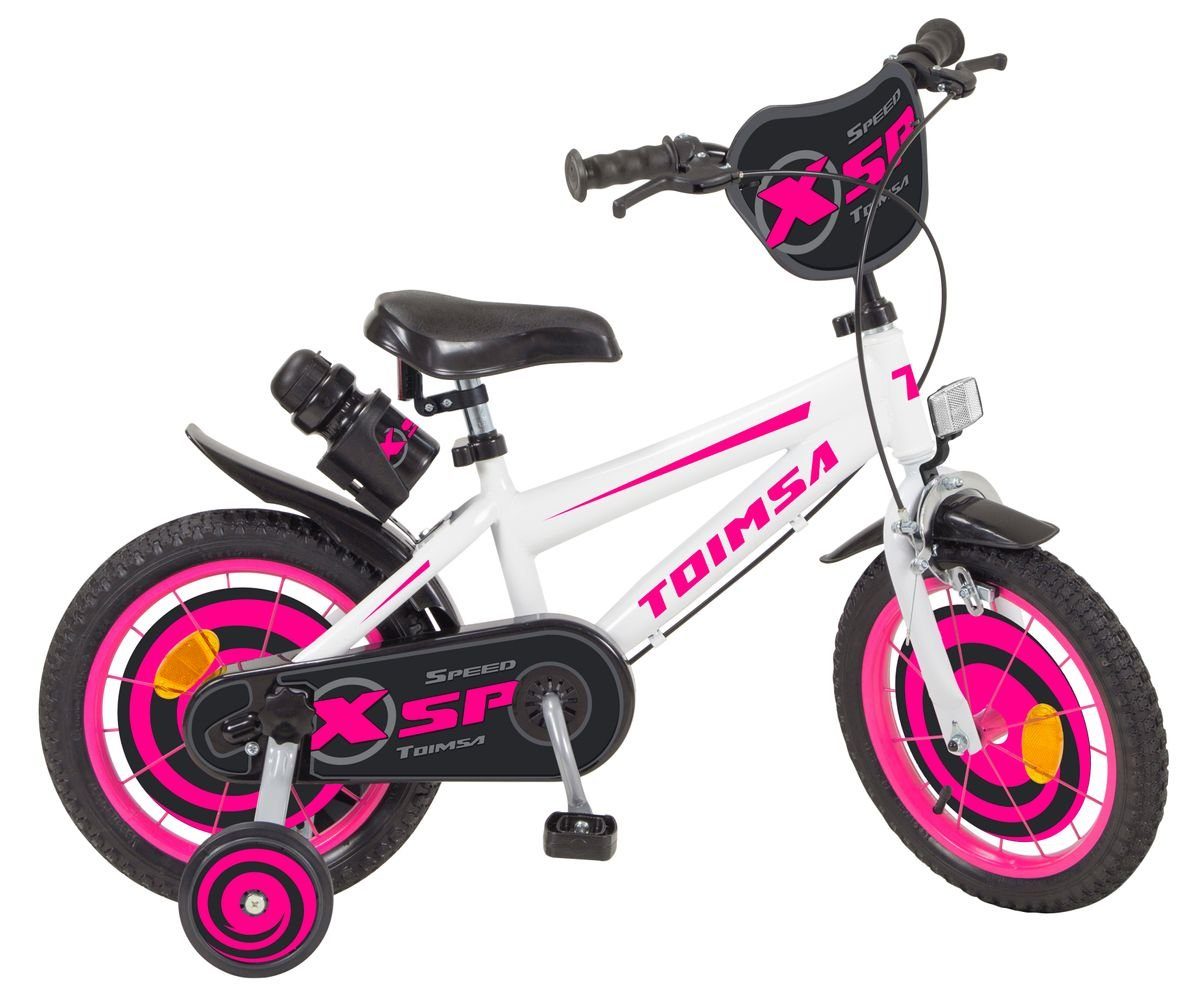 Toimsa Bikes Kinderfahrrad 14 Zoll Kinder Mädchen Fahrrad Kinderfahrrad Rad Bike XSP White 14145, 1 Gang, Stützräder, Trinkflasche