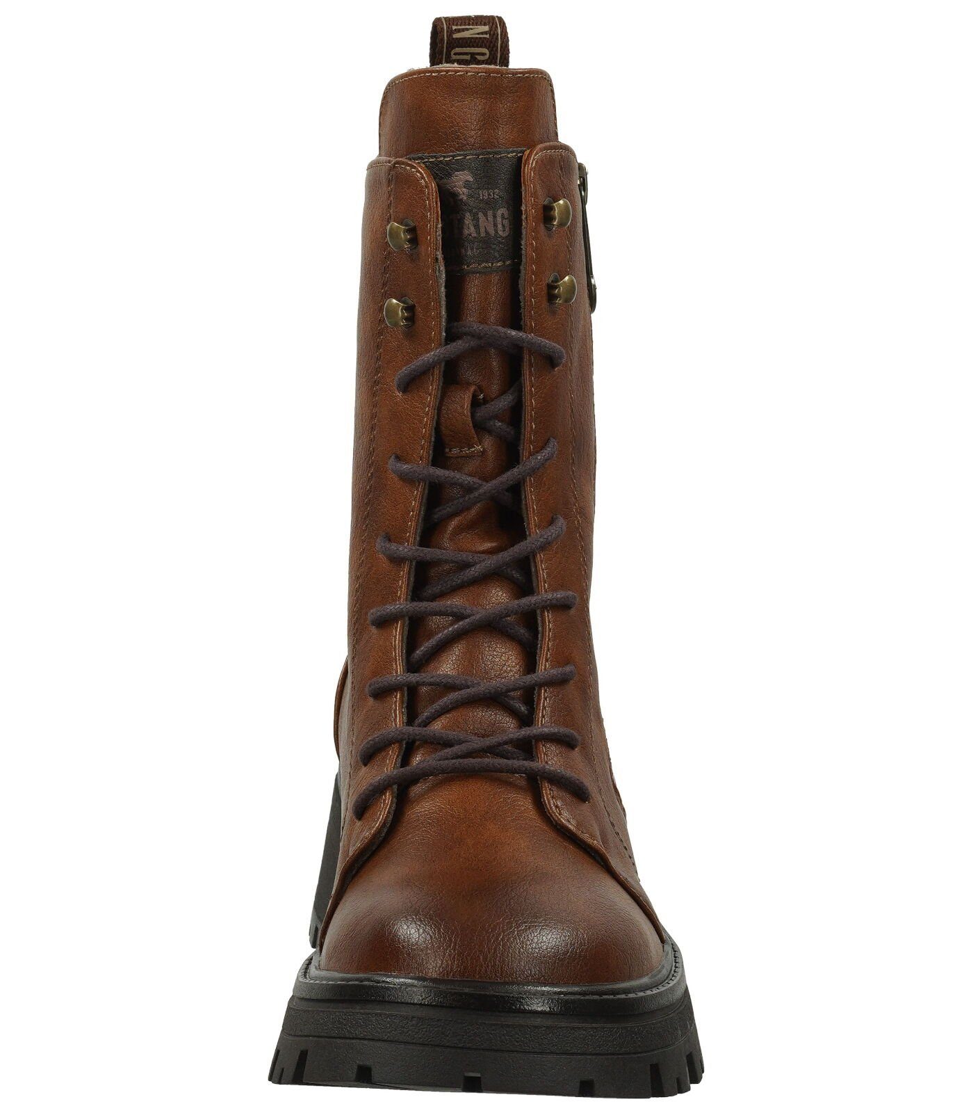 MUSTANG Stiefelette Schnürstiefelette Lederimitat Cognac