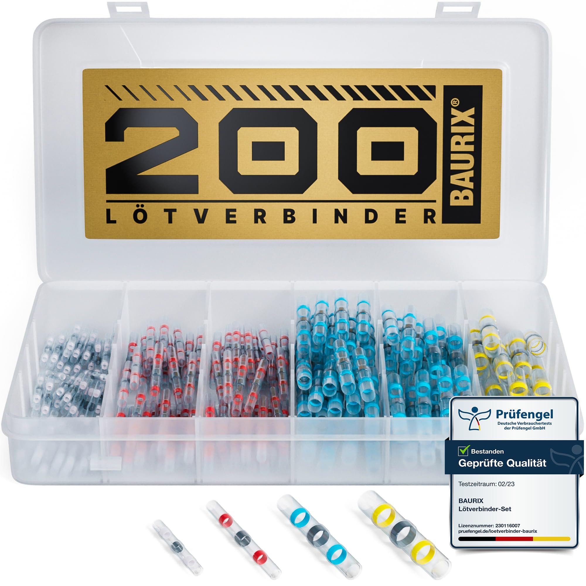 BAURIX Кабельный разъем-Меню Lötverbinder Set I IP67 Schrumpfverbinder, 200-tlg., für wasserdichte Kabel-Verbindungen, I Кабельный разъем Set, Stoßverbinder