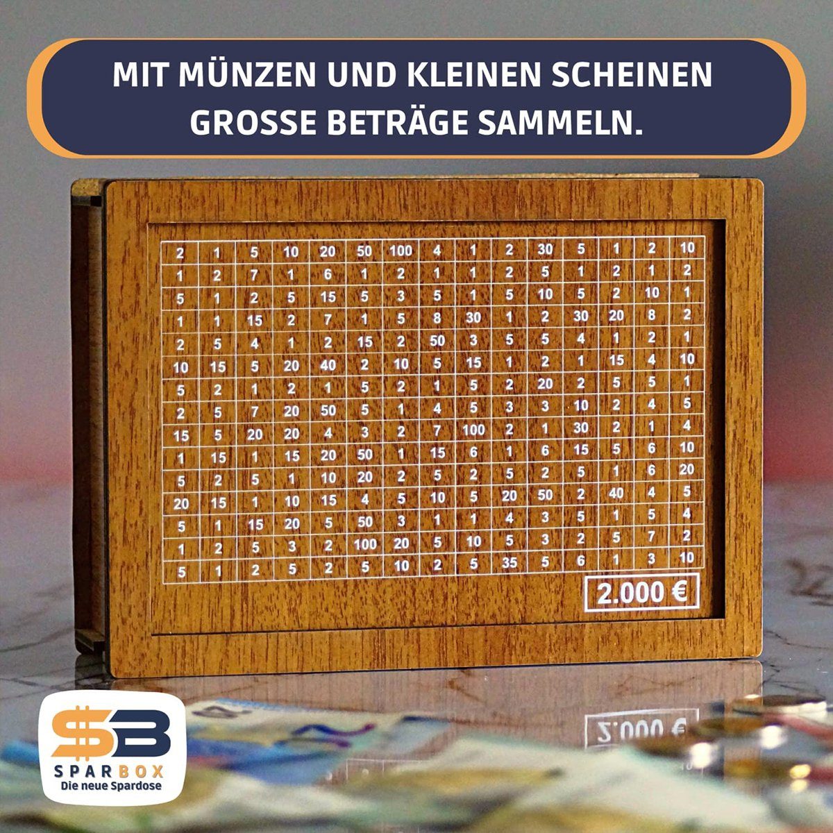 Zahlen, und (2000-tlg), mit ankreuzen XDeer Kinder Holz Sparziel Spardose zum Sparbüchse SparBox für Spardose Holzkiste Sparbüchse