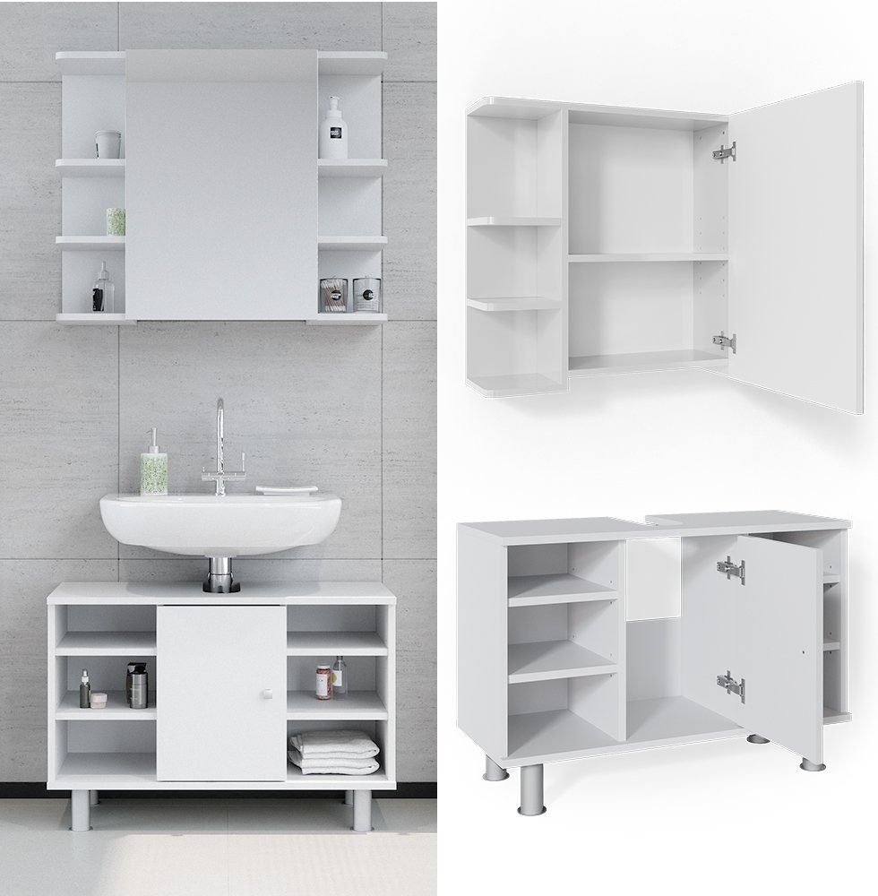 Vicco Badmöbel-Set Fynn, Weiß, 2 Teile, günstig online kaufen