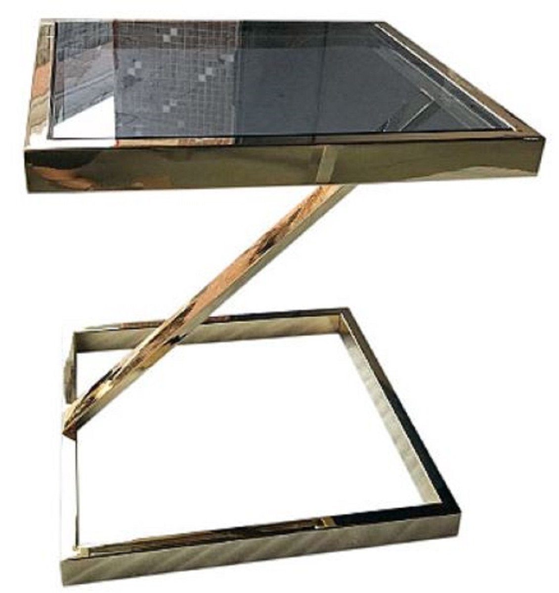 Casa Padrino Beistelltisch Luxus Beistelltisch Gold / Schwarz 45 x 45 x H. 50 cm - Edelstahl Tisch mit getönter Glasplatte