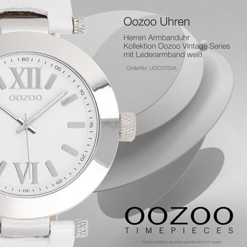 OOZOO Quarzuhr Oozoo Herren Armbanduhr Vintage Series, Herrenuhr rund, groß (ca. 40mm) Lederarmband weiß