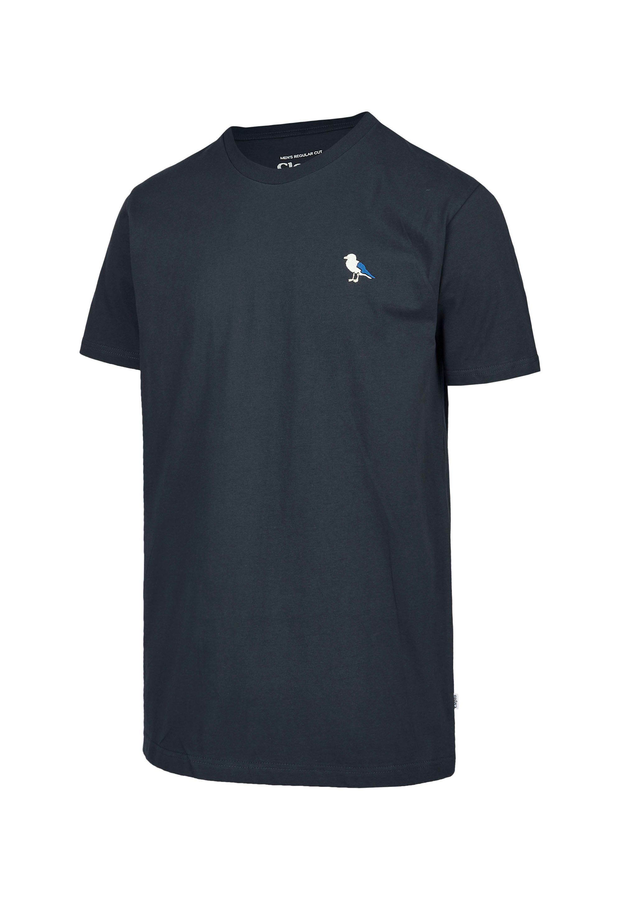 Cleptomanicx Gull-Stickerei dunkelgrau-blau Gull mit T-Shirt Embro (1-tlg)