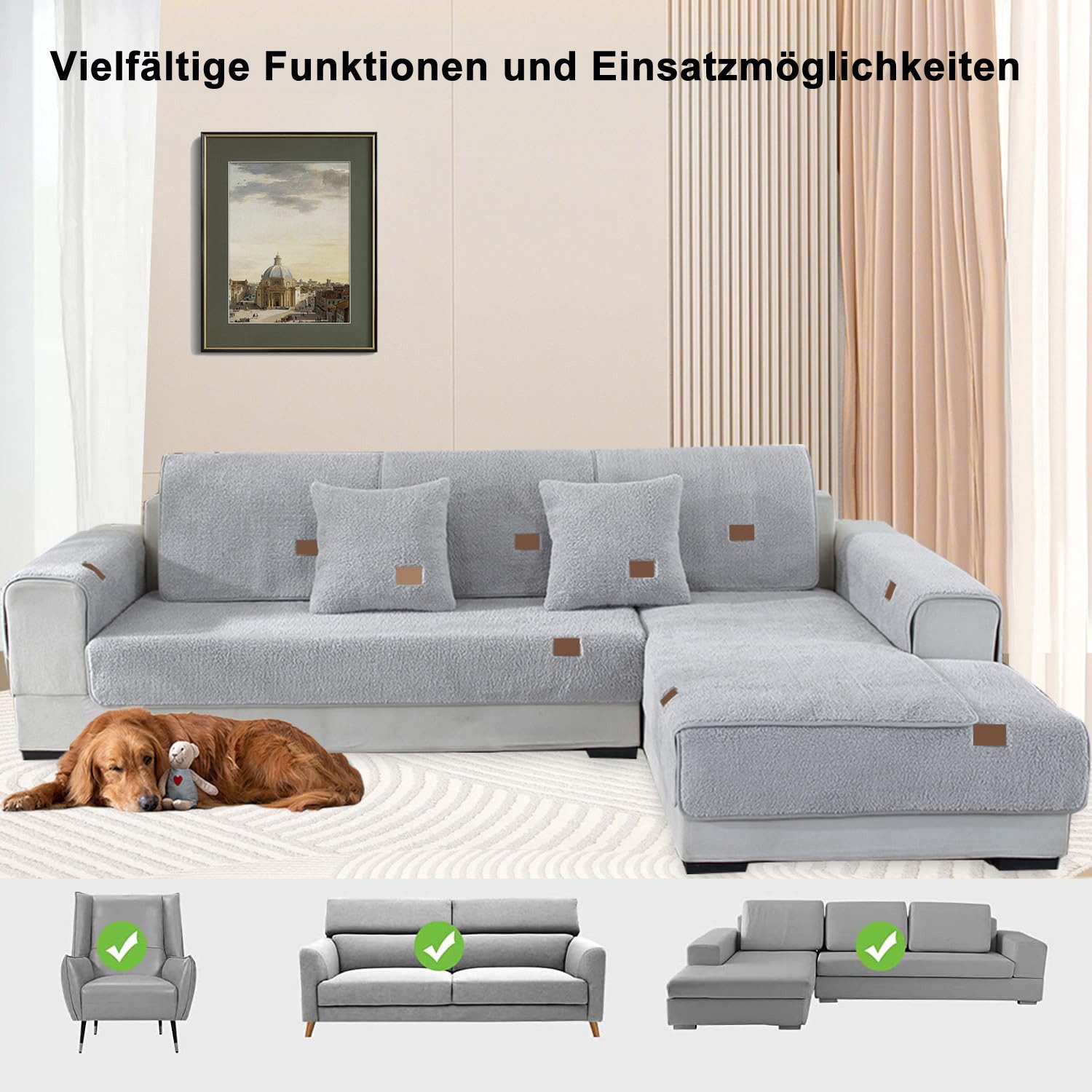 Diwzbyn Sofaschoner Sofahusse Anti-Rutsch – Rutschfester Sofabezug, Sofadecke, Schutz für Couch & Sofa, pflegeleicht & strapazierfähig