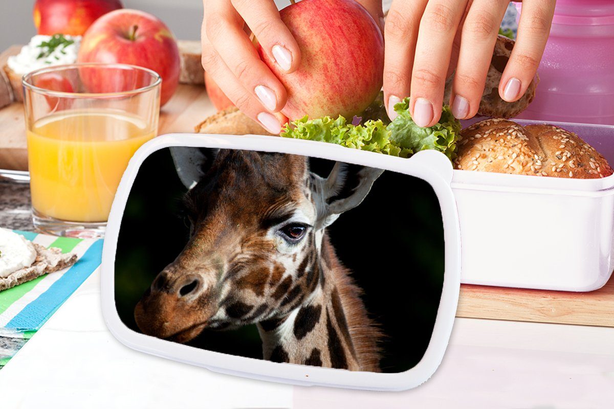 Schwarz, MuchoWow Brotdose, - für Lunchbox - Kinder Giraffe (2-tlg), und Leicht Jungs Brotbox Erwachsene, weiß und Kunststoff, Mädchen für
