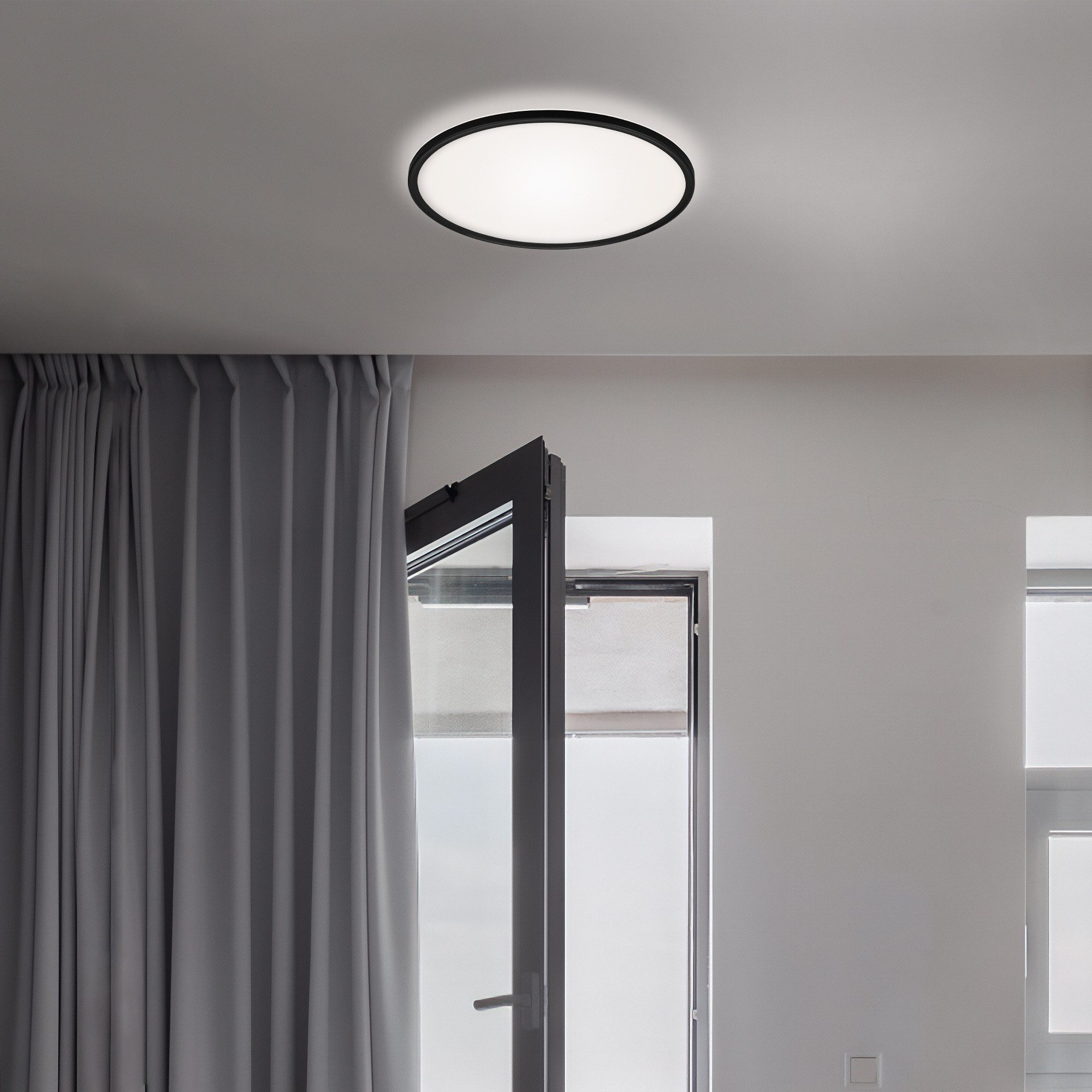 Briloner Leuchten LED Deckenleuchte Deckenlampe Panel Backlight-Effekt SLIM Ultraflach EEK, Standard, LED fest integriert, LED wechselbar, 4000K, Verschiedene Ausführungen, Schwarz/Weiß Wohnzimmer Schlafzimmer Küche
