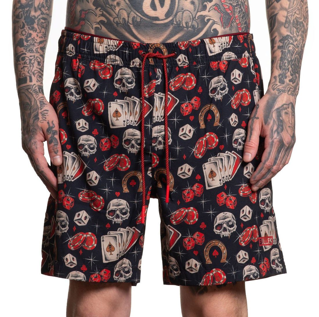 Sullen Clothing Борд-шорты Tough Luck Tattoo Print Schädel Skull Karten Hufeisen