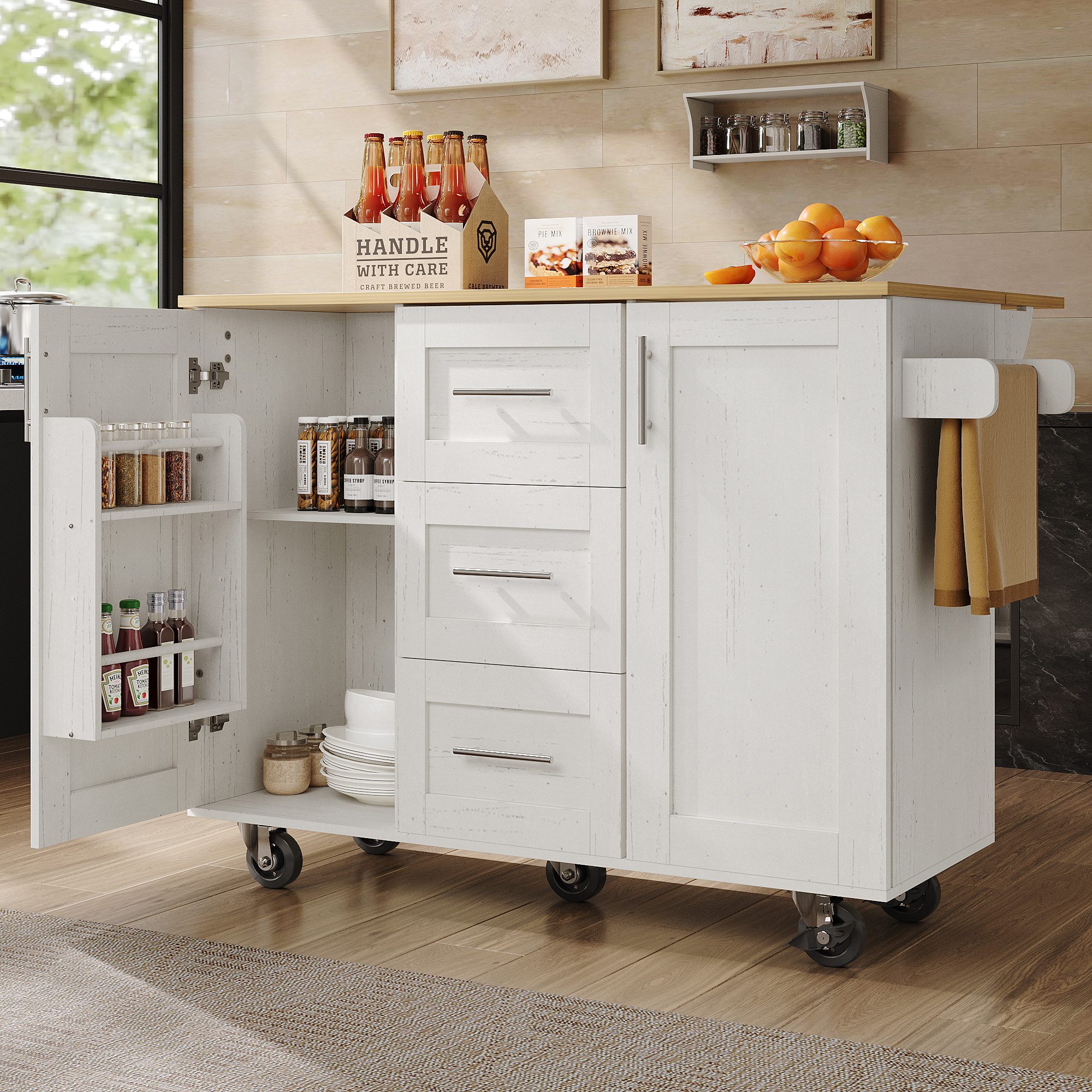 OKWISH Küchenwagen Multifunktionale Kücheninsel,Buffetschrank,Küchewagen, ( günstig online kaufen