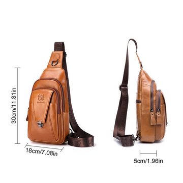 WISHDOR Schultertasche Brusttasche Sling Schulter Rucksack Rucksäcke Crossbody Umhängetasche (aus Echtes Leder Herren und Damen 18 x 30 x 5 cm, Geldgürtel, Sport, Sporttasche, Handytasche, Anti-Diebstahl, Echtleder), für Outdoor Camping Reisen Wandern Radfahren Multipurpose Tagepacks