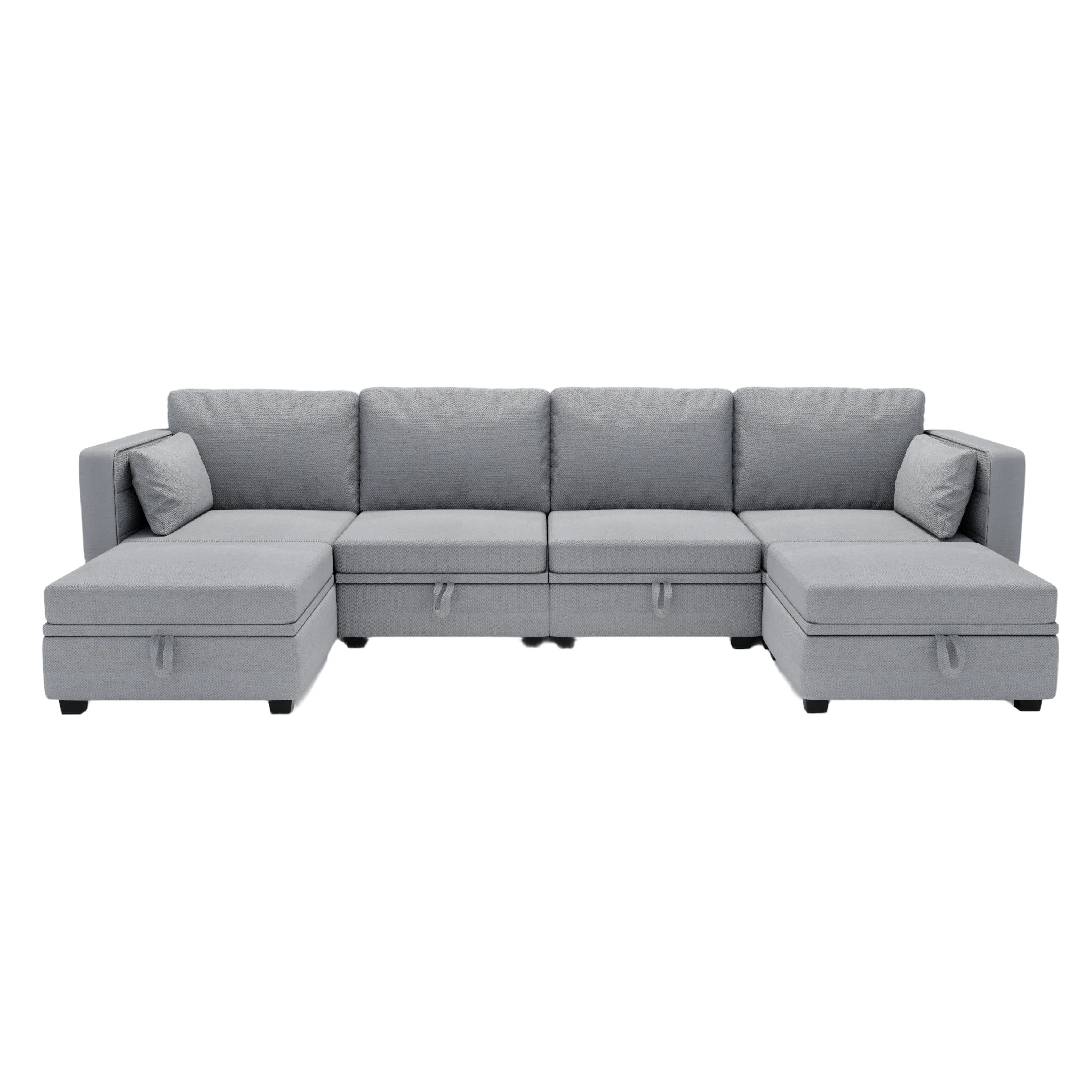 AUKWIK Ecksofa mit Hockern und Stauraum, frei arrangierbaren Schlafsofa, Set, 6-Sitzer mit 2 Kissen, Modulares Sofaset