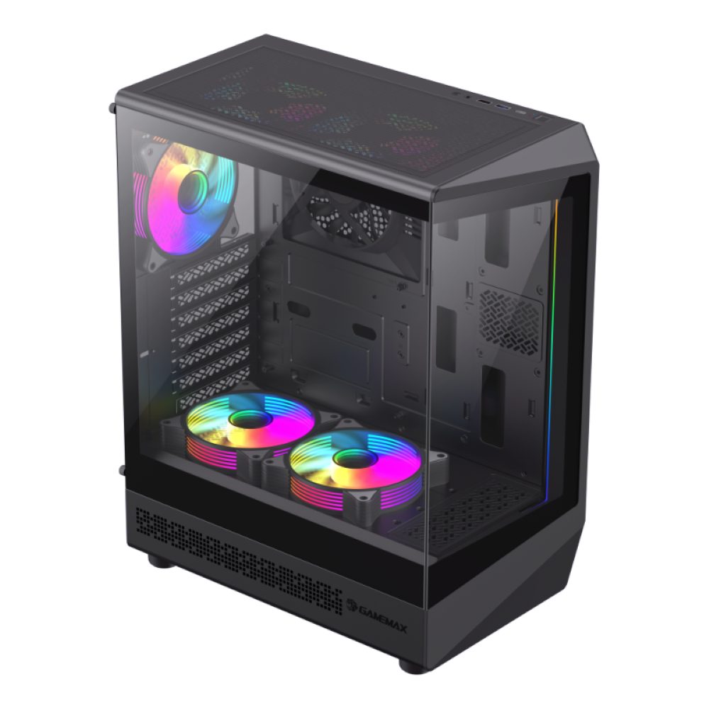 GAMEMAX Gaming-Gehäuse Vista COC AB, Midi-Tower, USB/Audio, ATX, 1x USB2.0, 1x USB3.0, 1x USB-C, inkl. 5x 12cm ARGB Lüfter, schwarz