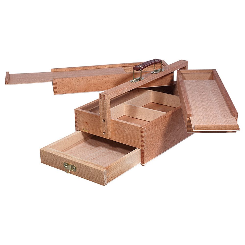 Artina Aufbewahrungsbox Malkasten Vannes, Malkoffer mit 4 Staufächern, 39x23x17,5 cm, Utensilienbox, Holzkoffer,Bastelkoffer mit Tragegriff - Nähkasten