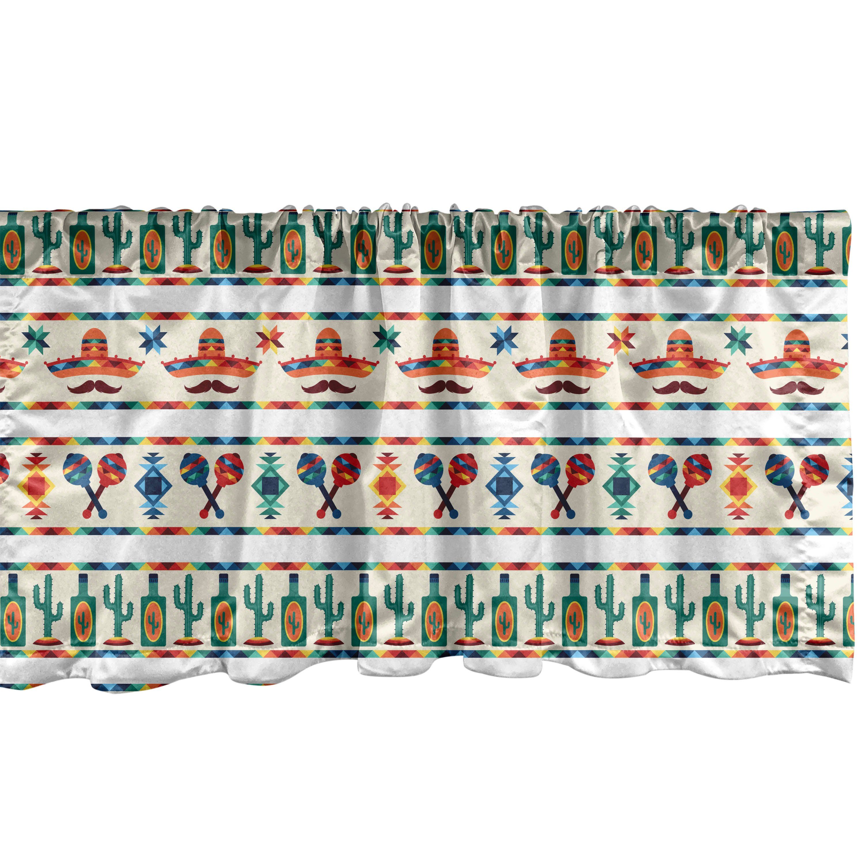 Scheibengardine Vorhang Volant für Küche Schlafzimmer Dekor mit Stangentasche, Abakuhaus, Microfaser, Mexikaner Einheimische kulturelle Grenzen
