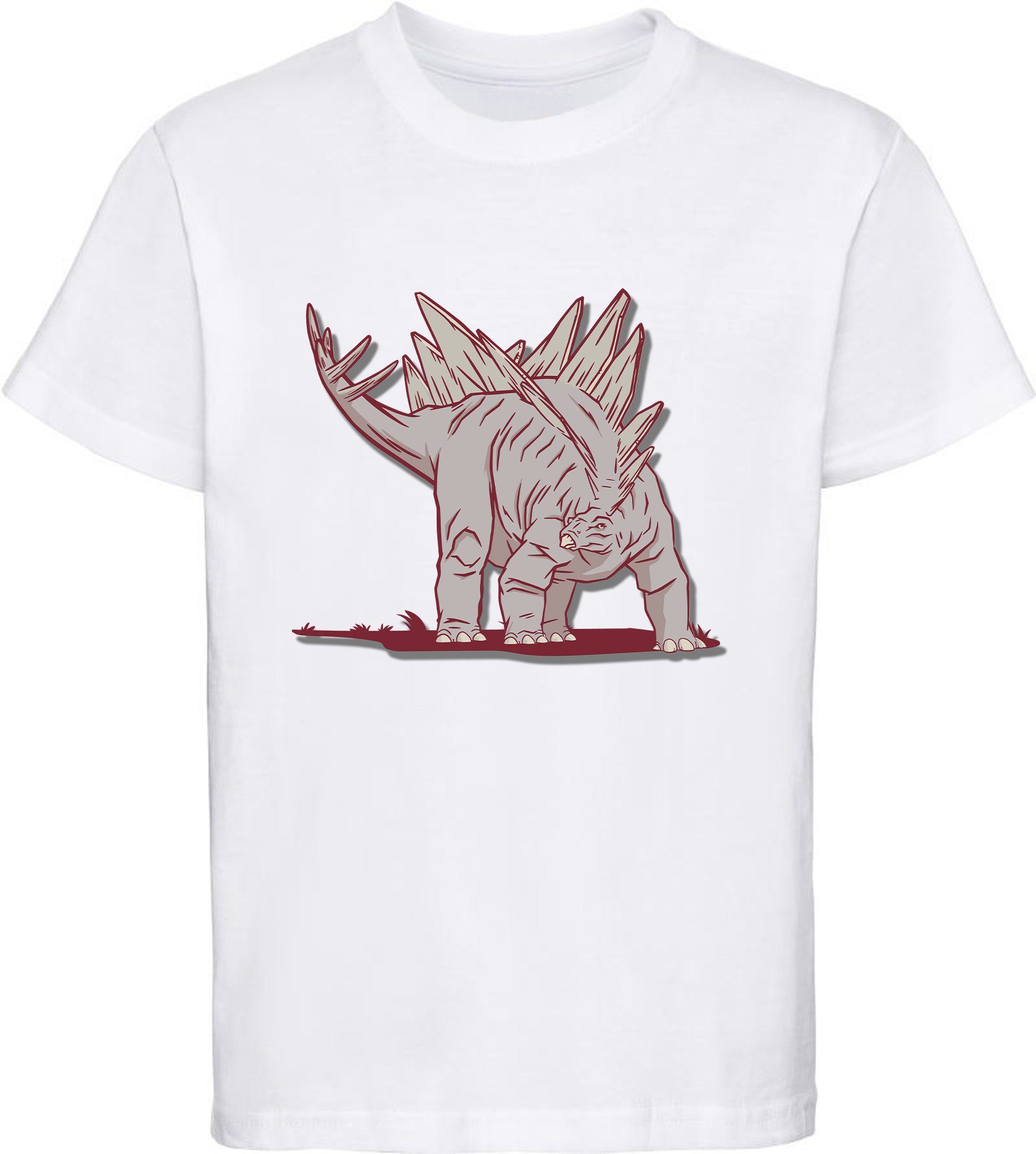 MyDesign24 Print-Shirt bedrucktes Kinder T-Shirt i88 mit Stegosaurus Dino, mit blau, schwarz, weiß, rot, Baumwollshirt weiss