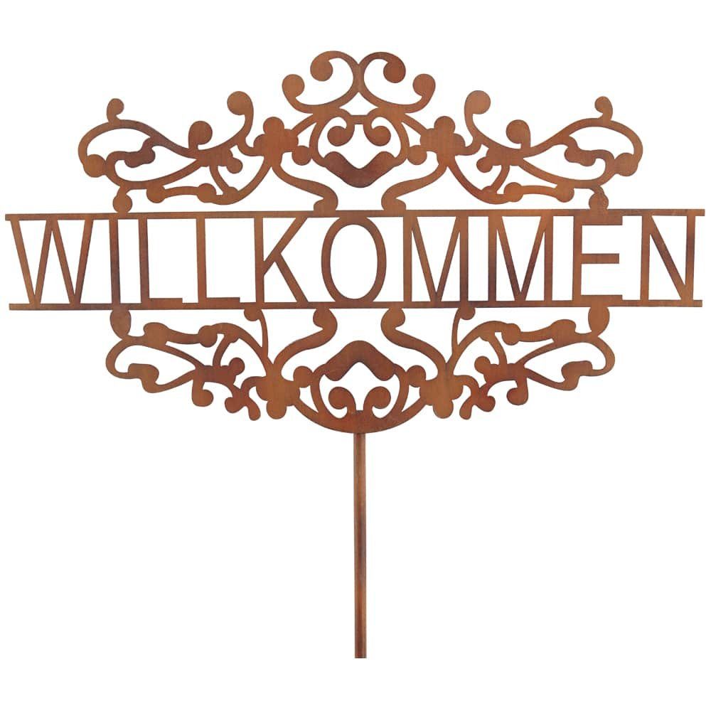 matches21 HOME & HOBBY Gartenstecker Willkommen & Ornamente Metall Gartenstecker rost 106 cm (1-St) Widerstandsfähig & witterungsbeständig