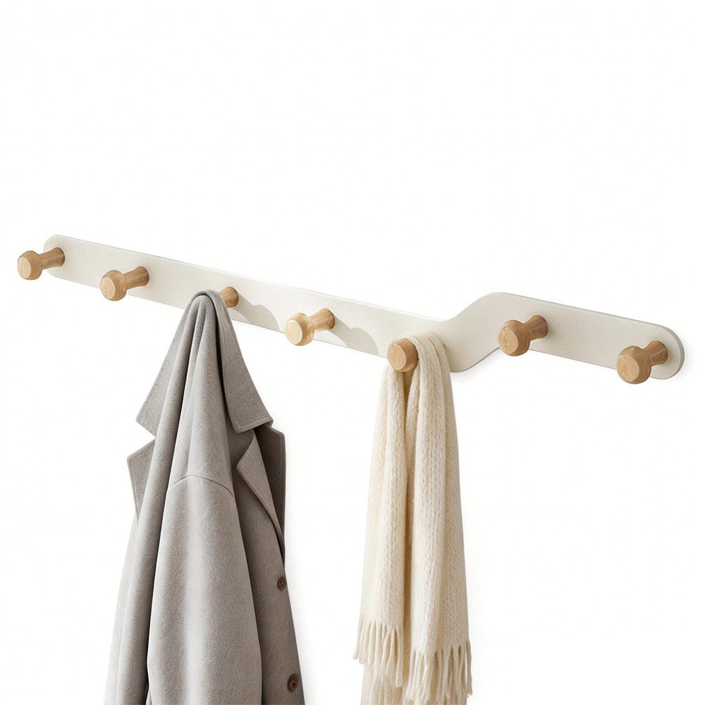 TUWENA Garderobenhaken Kleiderhaken Wand, Garderobenhaken mit Holz Haken, Platzsparend Halter (7 St)
