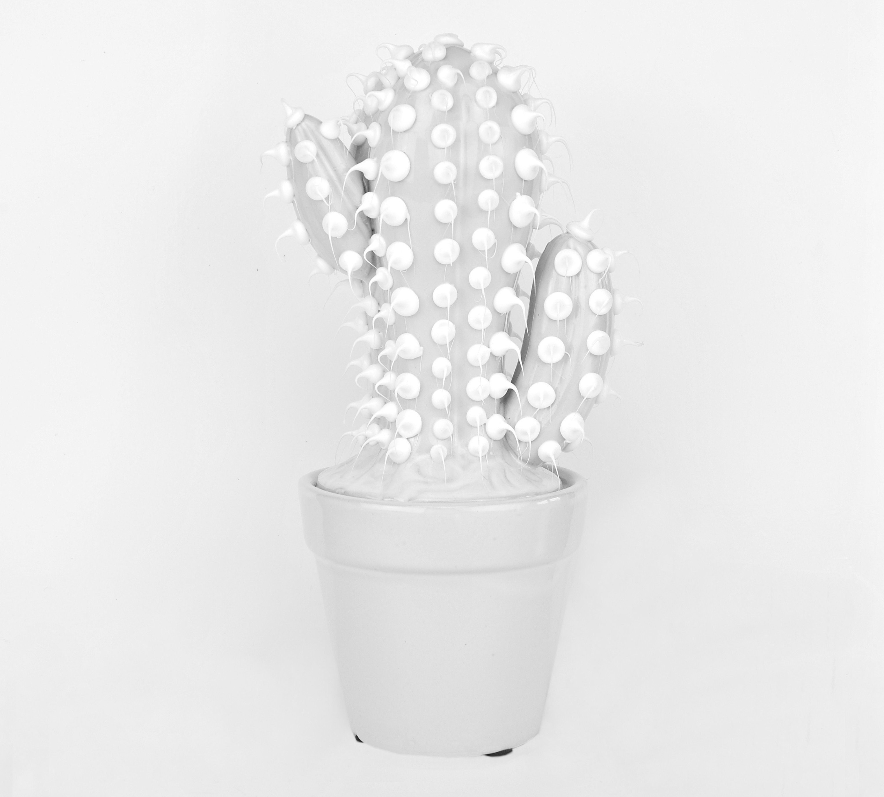 MamboCat Dekofigur Handgefertigter Deko-Kaktus Trent in Weiß/Grau aus Keramik